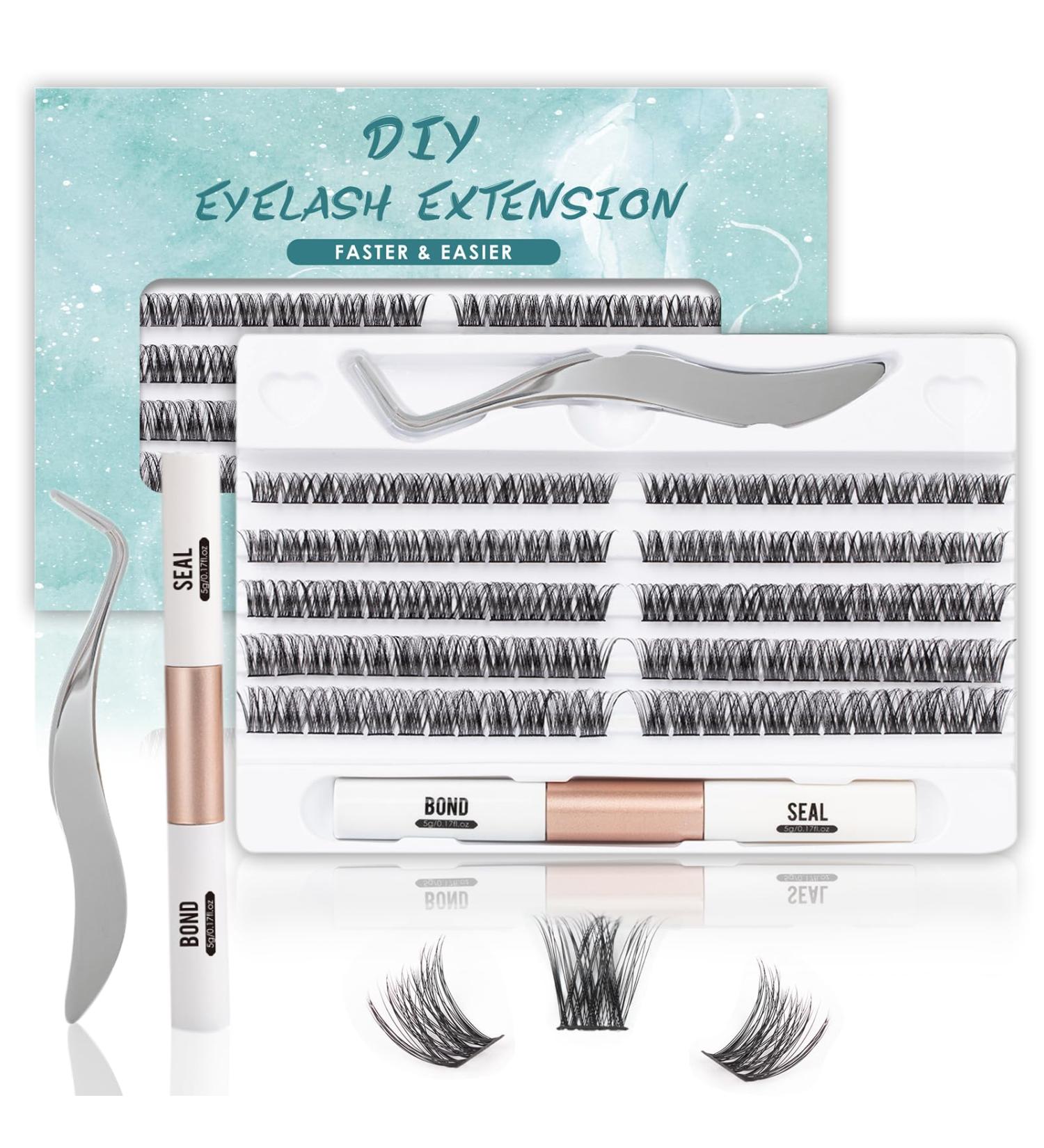 SISILILY Lash Extension Kit- DIY False Eyelashes Fluffy Cluster Lashes with Bond, Seal, Glue, and Tweezers - C D Curl 10/12/14/15/16mm - 120 Clusters (DM01-mix) - Buy Online on SooperMarket.com