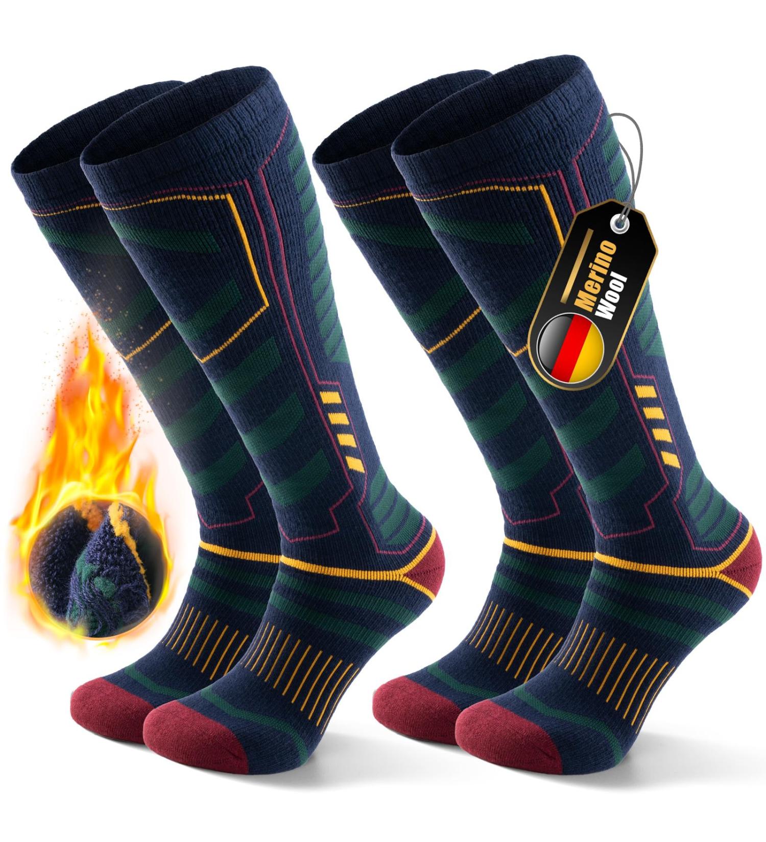Puliou Merino Wool Ski Socks - Breathable Fast Drying Cold Weather Socks for Men Women & Teens | Size 35-51 (2 Pairs) - Green - Buy Online on SooperMarket.com