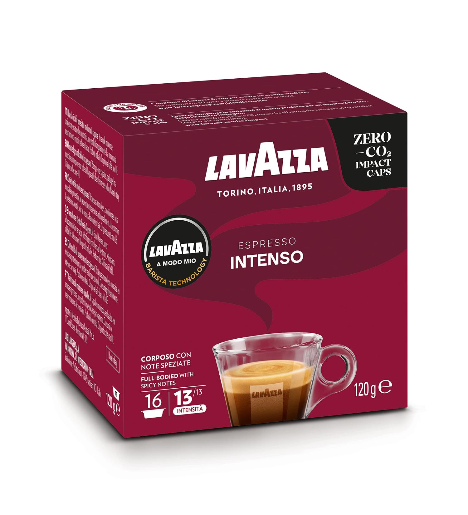 Lavazza A Modo Mio Espresso Intenseo Coffee Capsules - 16 Pack Intensity 13 Perfect for Milk Coffee Arabica & Robusta Blend Rich Spicy Notes - Buy Online on SooperMarket.com