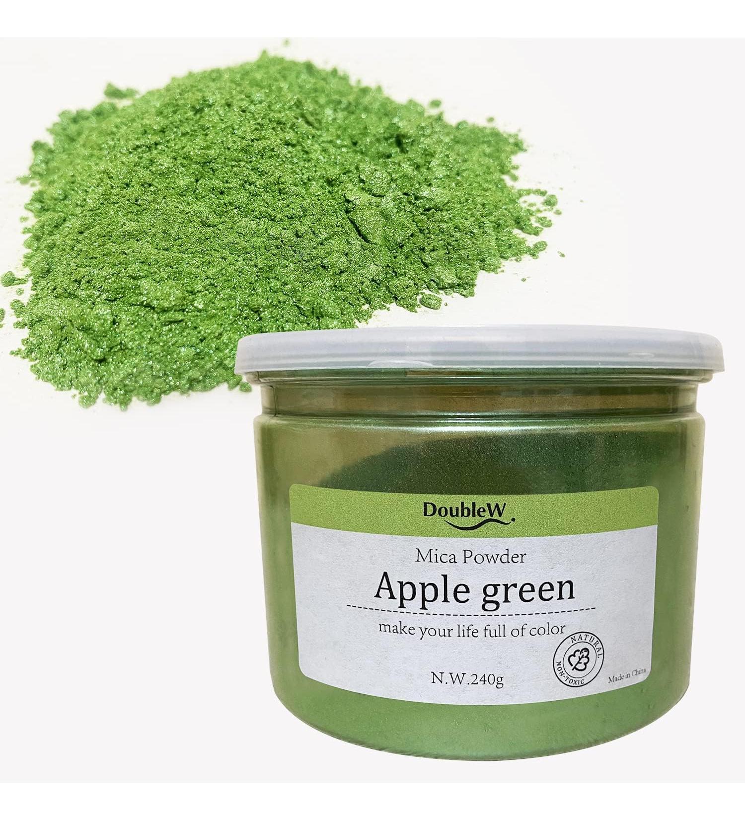 DoubleW Apple Green Mica Powder, Large Bottle 8.5 Ounces/ 240 Grams Pigment Powder for Epoxy Resin, Slime, Bath Bomb, DIY Crafting Projects