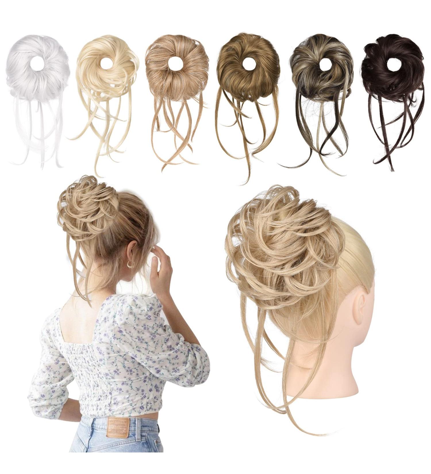 REECHO Super Long Tousled Messy Bun Hair Piece - Medium Blonde with Pale Highlights | Wavy Ponytail Scrunchie for Women - Buy Online on SooperMarket.com
