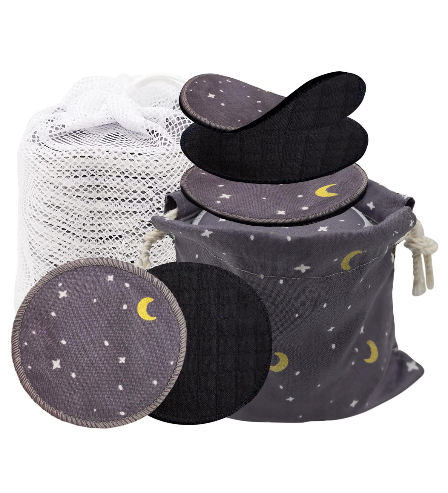 Reusable Makeup Remover Pads 100% Organic Black Bamboo Cotton Rounds (Moon)
