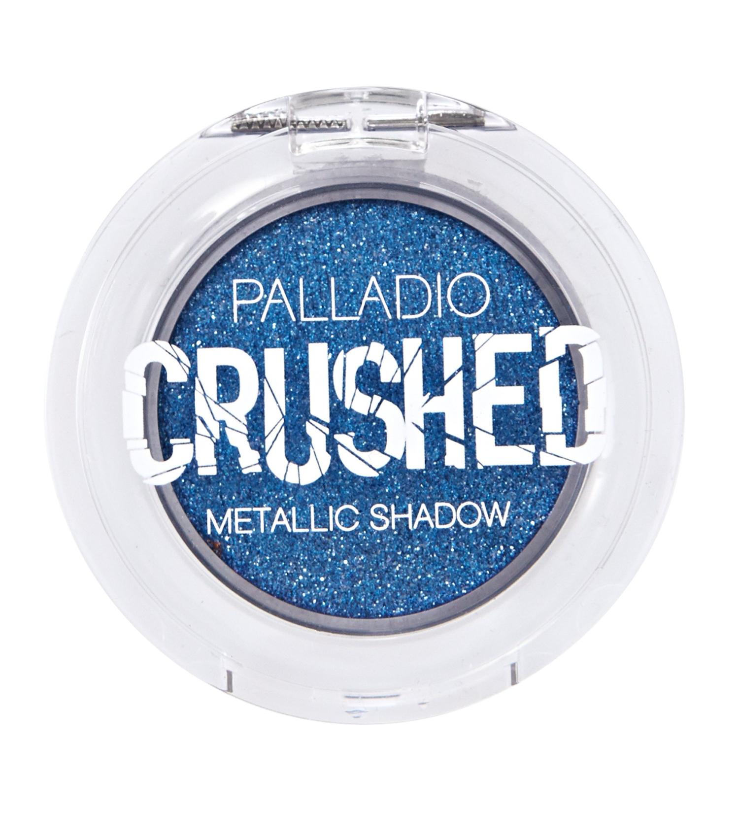 Palladio Crushed Metallic Eyeshadow Blue Moon Pressed Pigments for Highly Reflective Foil Finish Cream Eyeshadow w/ No Creasing Amazing Color Depth Apply Glitter Eyeshadow with Eyeshadow Brushes