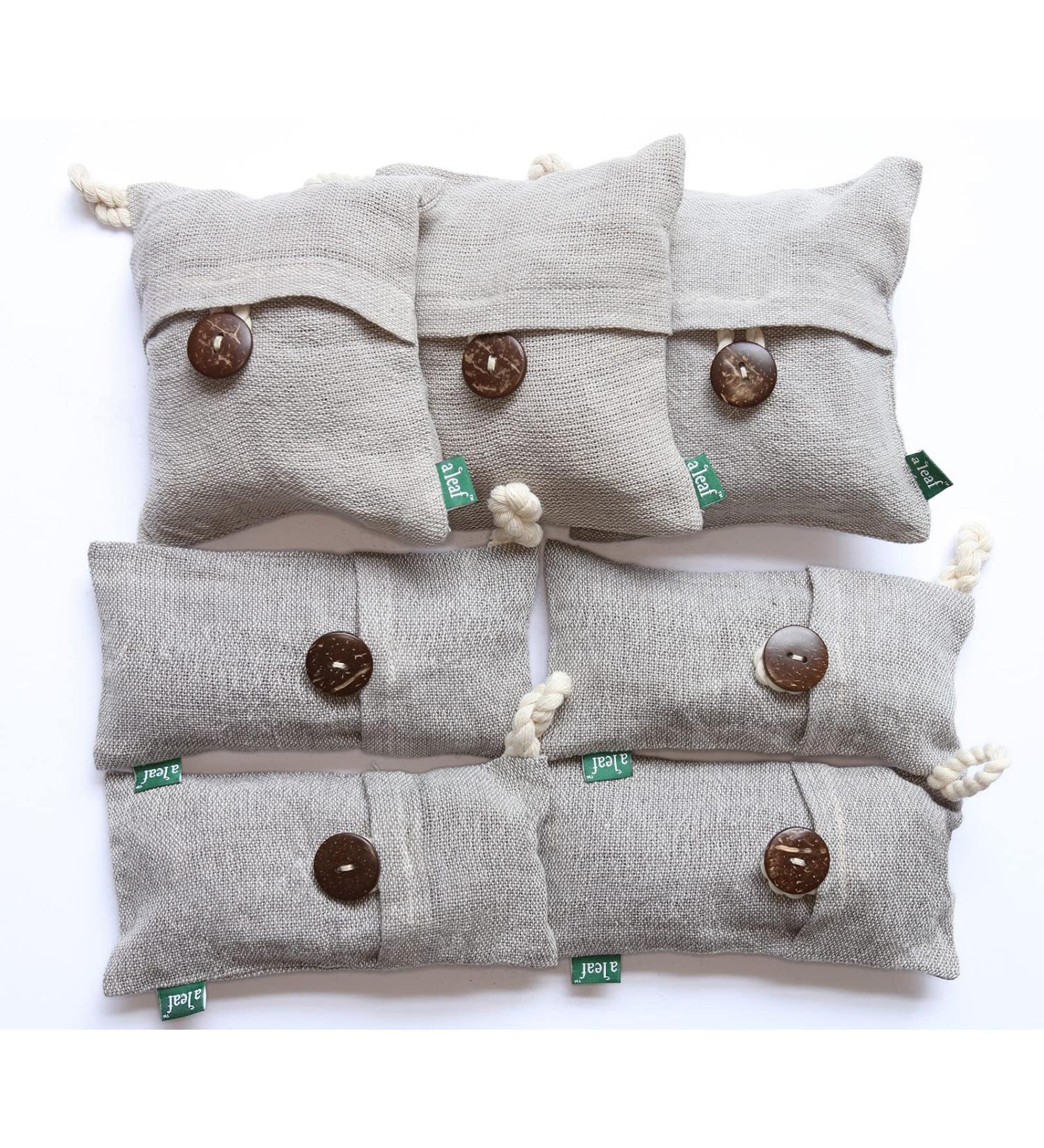 Canada-Made Bamboo Charcoal Air Purifier Bags (3 Large and 4 Small Light Grey) Naturally-Dyed smell and allergen eliminator bags - Buy Online on SooperMarket.com