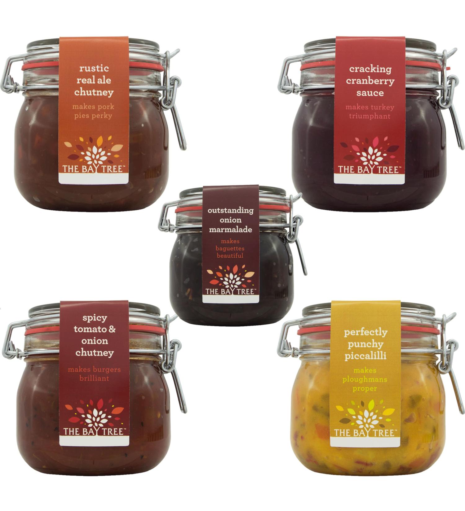 The Bay Tree Chutney Marmalade Pick N Mix - Choose From 5 Flavours | Cracking Cranberry Perfectly Punchy Piccalilli Spicy Tomato & Onion Rustic Real Ale & More - Pack of 2 - Buy Online on SooperMarket.com