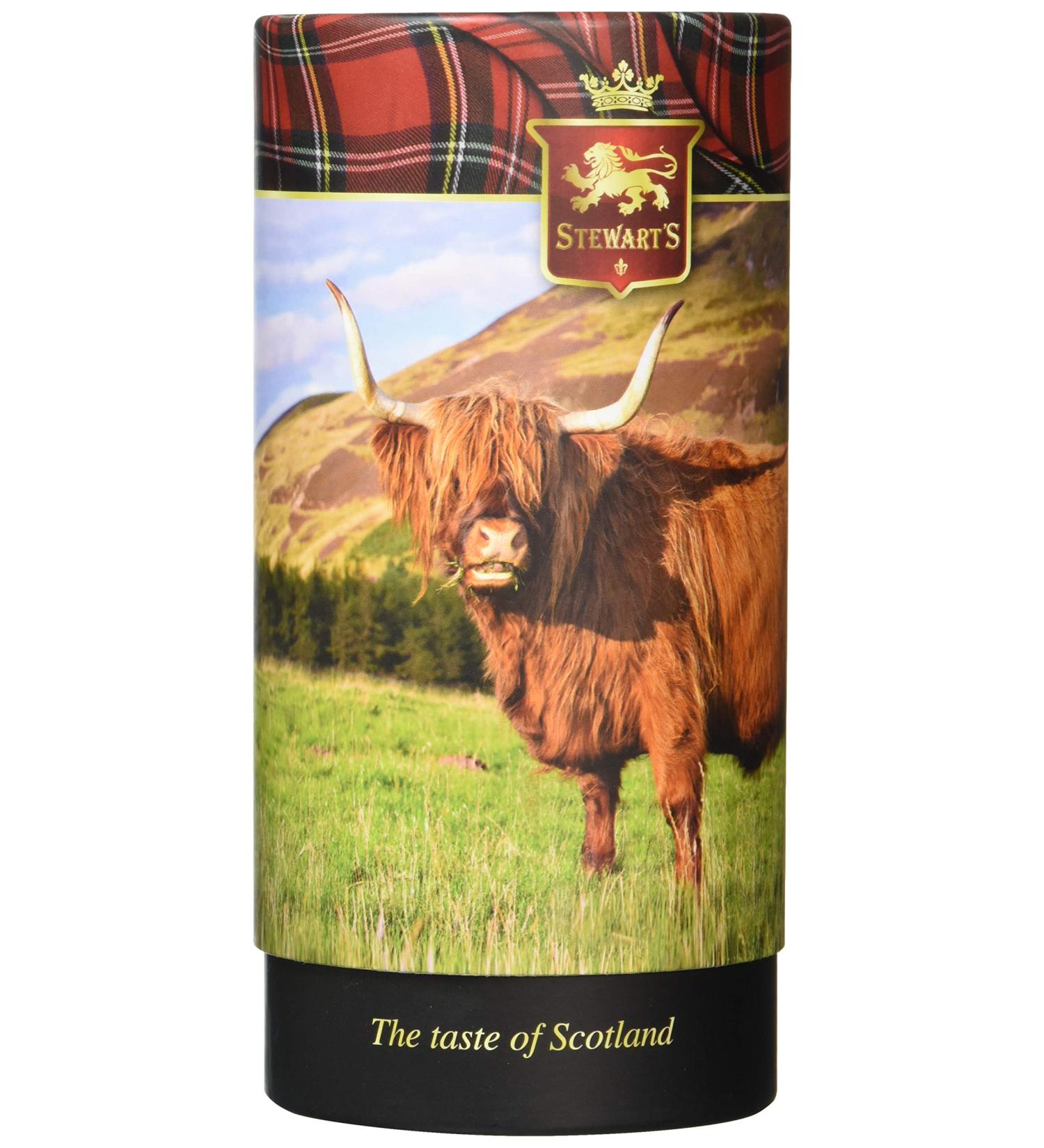 Stewart's - Highland Cow Shortbread Gifting Tube (150g) - Traditionally Made Luxury Scottish Shortbread Contains Melt-In-Mouth Shortbread Rounds Ideal Grab-Sized Treat to Share - Buy Online on SooperMarket.com