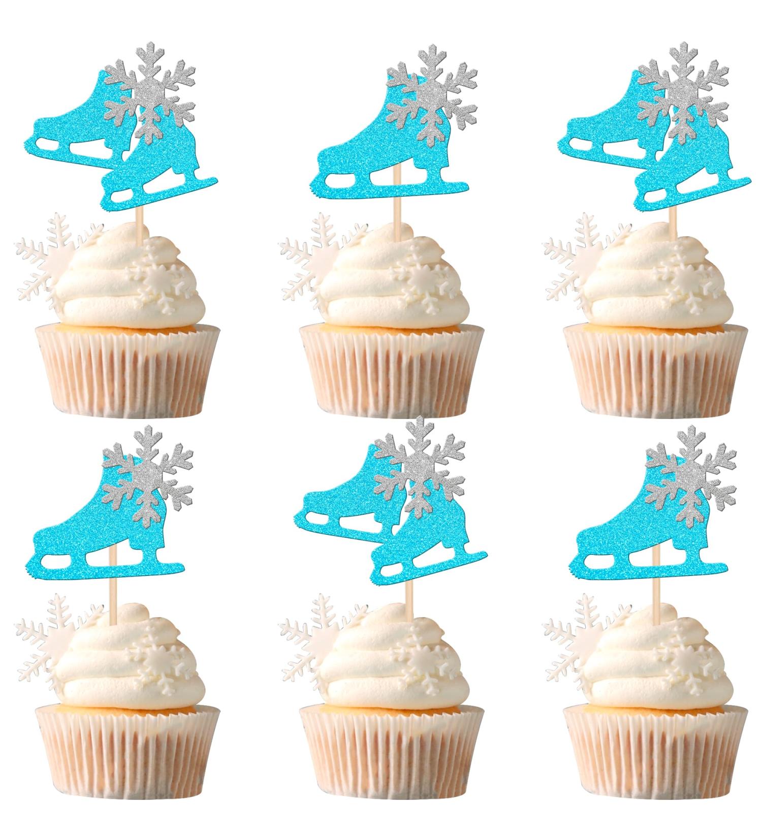 Rsstarxi 24 Pack Ice Skating Cupcake Toppers Glitter Winter Snowflake Ice Sports Theme Cupcake Picks for Skating Theme Baby Shower Kids Birthday Party Cake Decorations Supplies Blue Design 1 Blue - Buy Online on SooperMarket.com