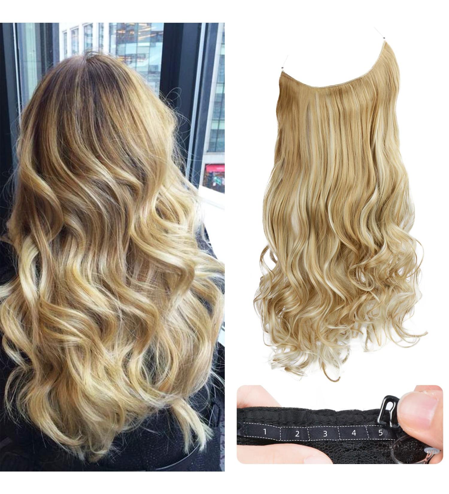 REECHO Invisible Wire Hair Extensions - 16 Inch Curly Wavy Headband Hairpiece for Women - Adjustable & Secure Clips - Buy Online on SooperMarket.com