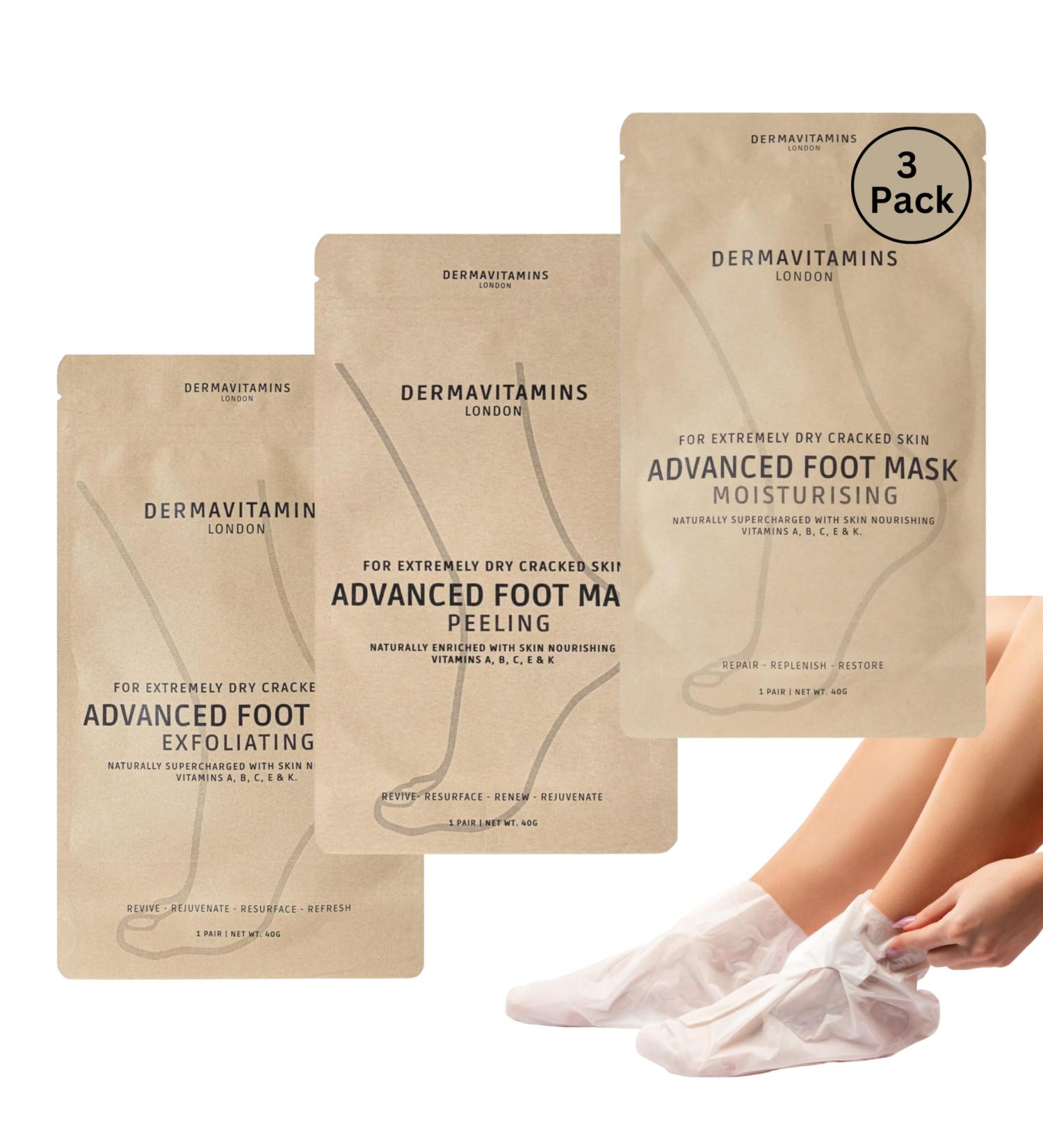 Dermavitamins Advanced Foot Mask Bag Repair Dry Feet (Pack of 3) | Intensive Hydration & Softening Treatment for Soft Healthy Feet - Buy Internationally - Buy Online on SooperMarket.com