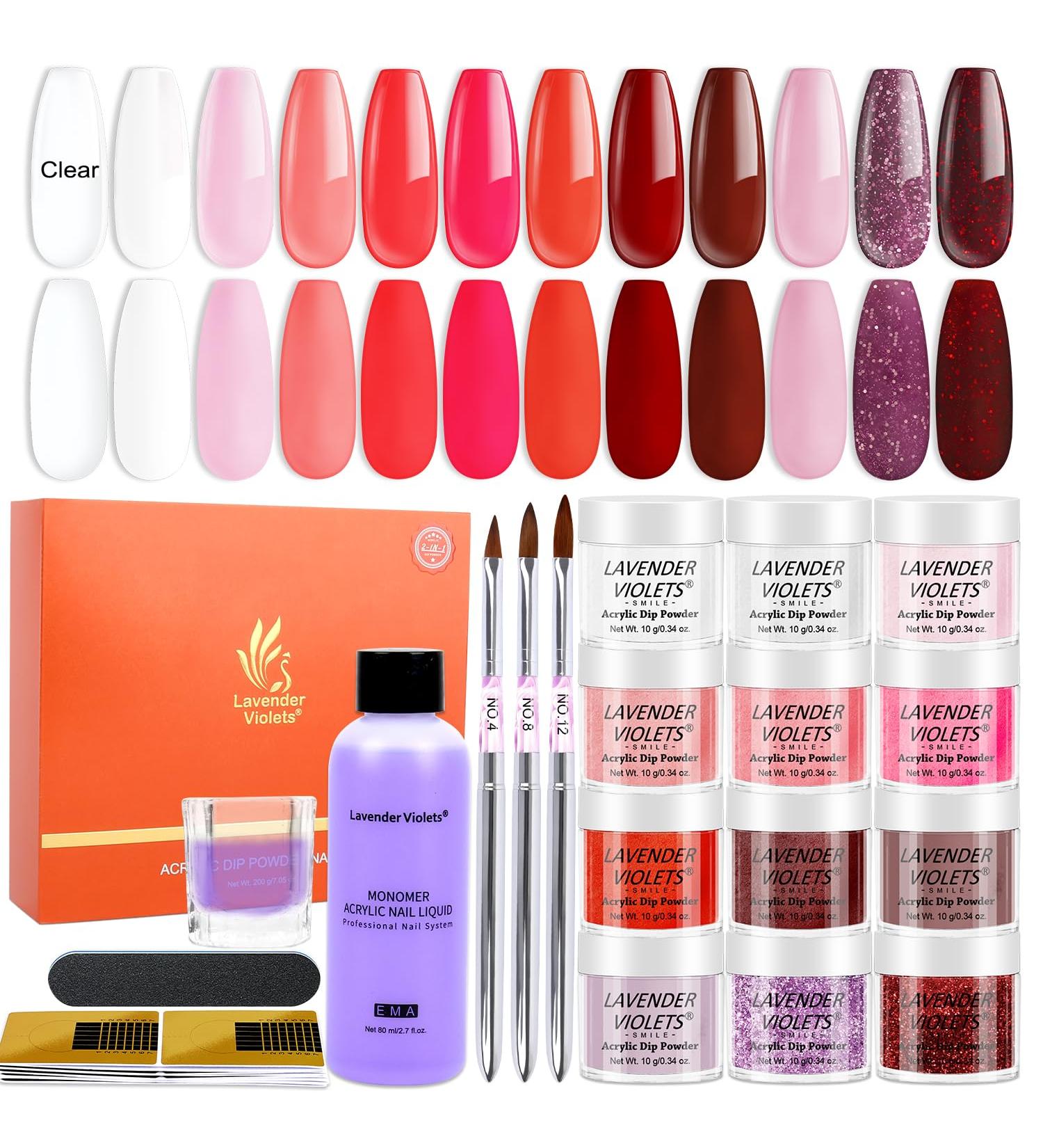 Lavender Violets Acrylic Nail Kit 12 Colors with Monomer Liquid Set - Hot Pink Halloween Red Vampire Nail Extension Powder - Professional Acrylic Tool Kit N963B - Buy Online on SooperMarket.com