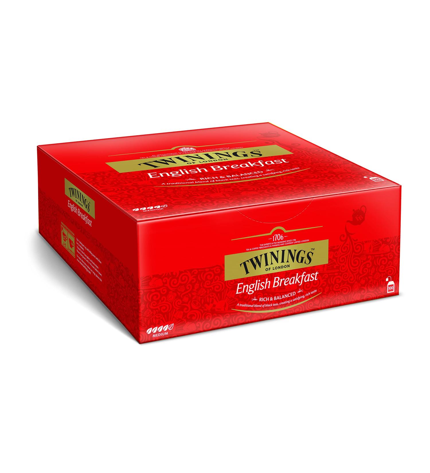 Twinings English Breakfast Tea | Strong Black Tea | 100 High-Quality Tea Bags (200g) | Imported from Sri Lanka & India - Buy Online on SooperMarket.com