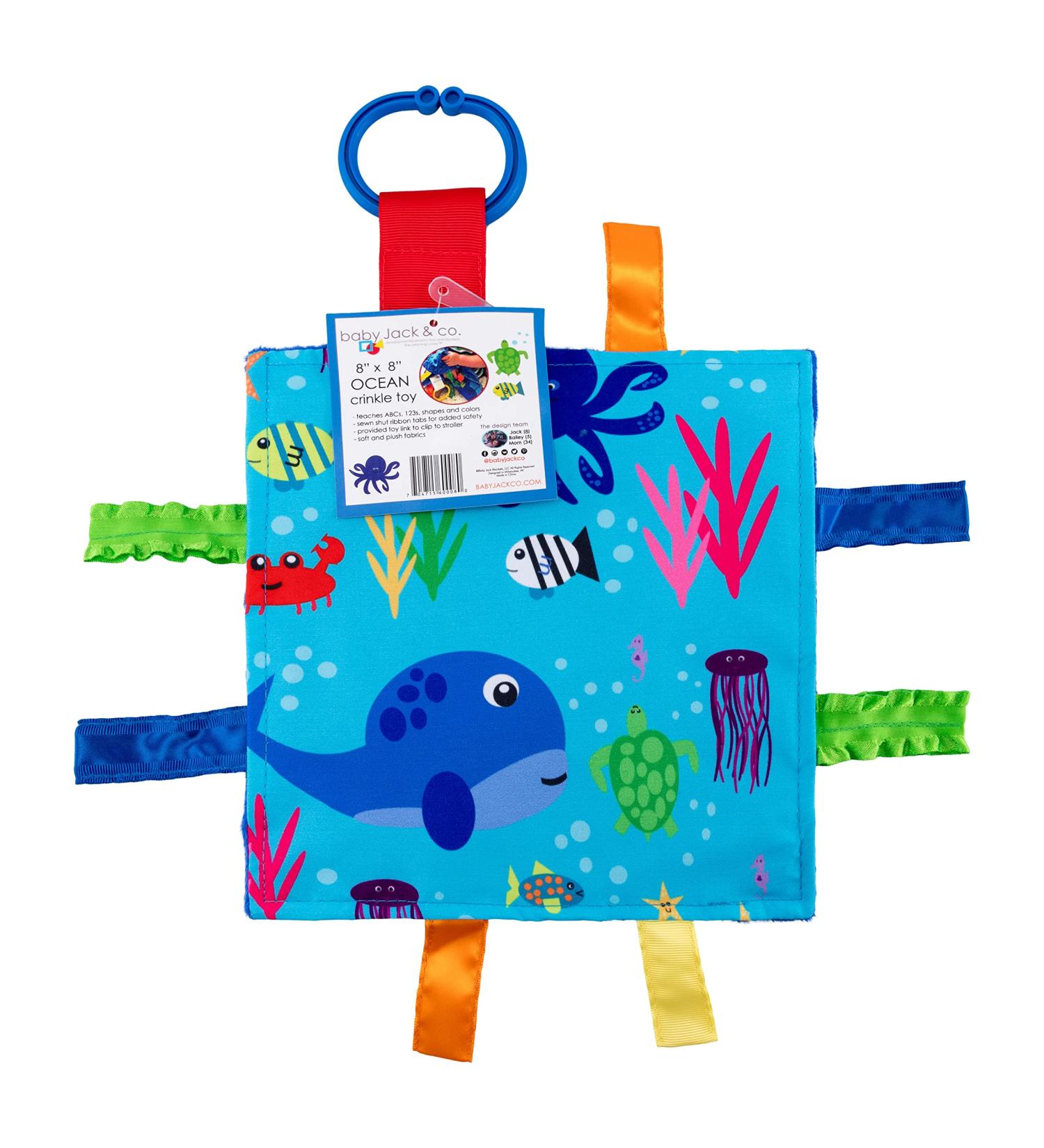 Baby Jack & Co Ocean Lovey Tag Toys for Babies - 8x8 Crinkle Toy Set | Soft & Safe | Learn Shapes & Colors | Ideal Baby Shower Gift | BPA Free - Buy Online on SooperMarket.com