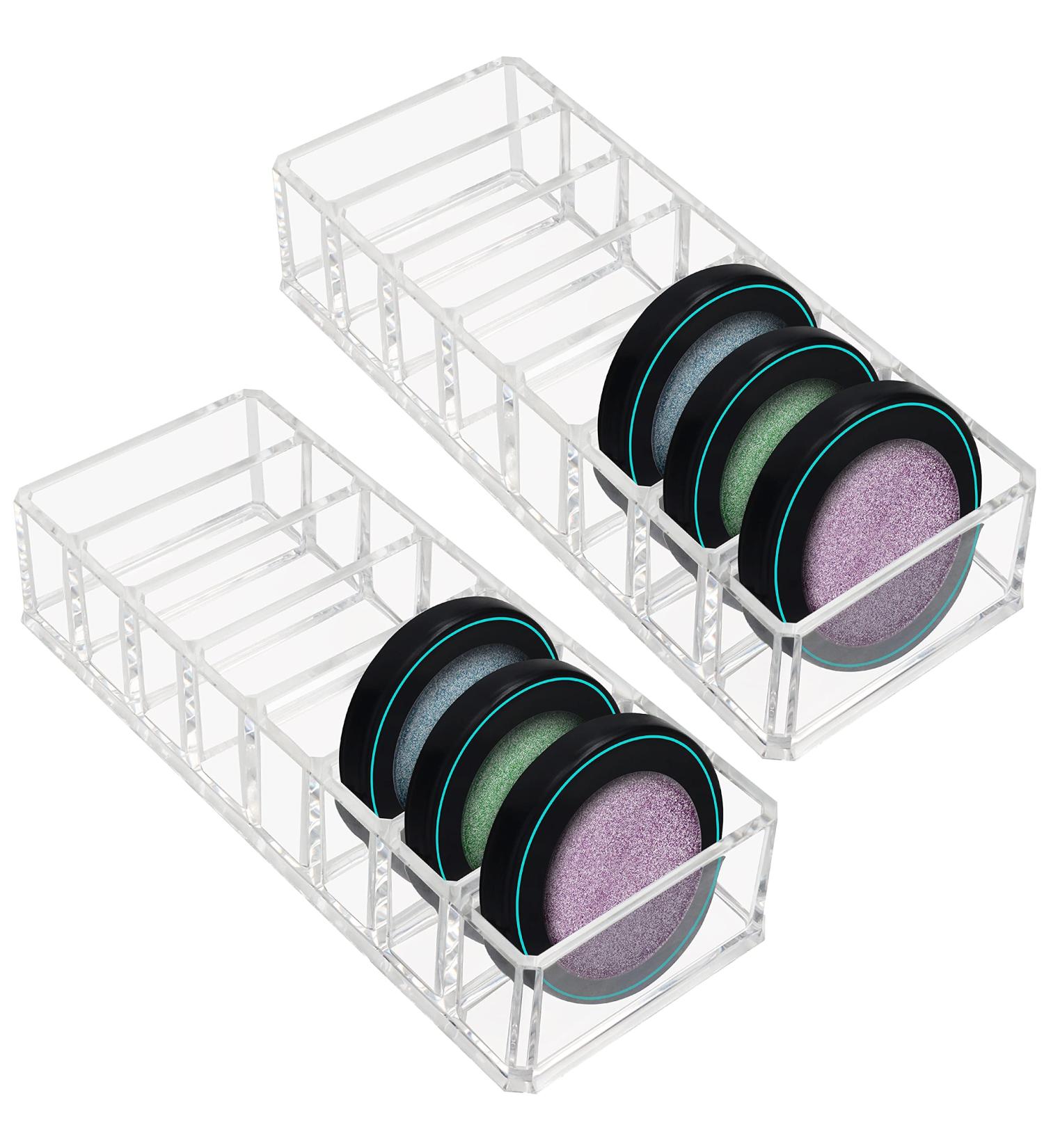 Kurtzy Transparent Acrylic Eyeshadow Makeup Organizer - 2-Piece Set with 8 Compartments for Makeup Storage & Desk Organization (21.5 x 8.5cm) - Buy Online on SooperMarket.com