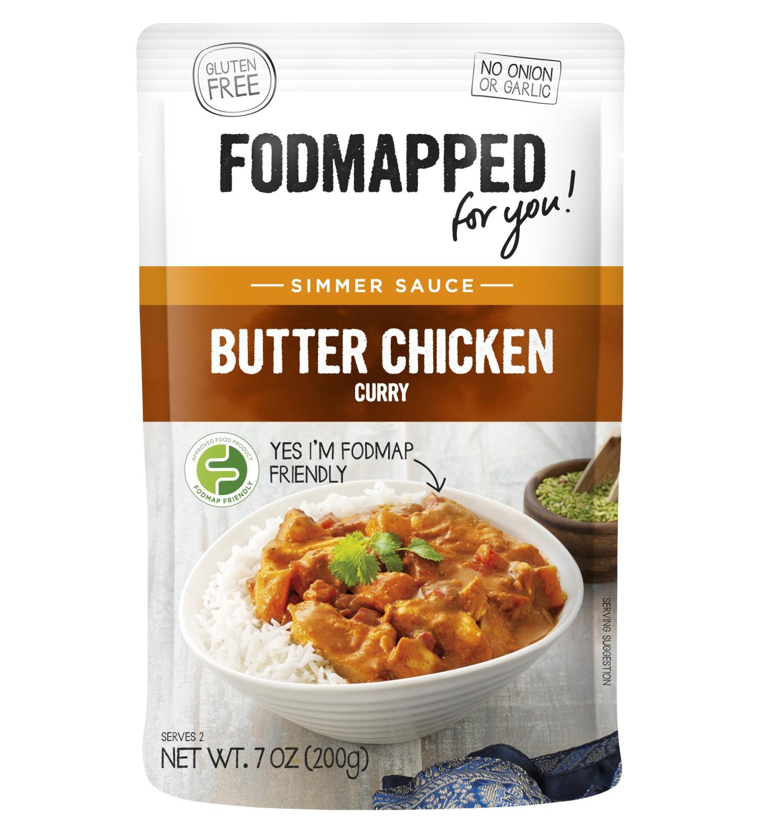 FODMAPPED Low FODMAP Butter Chicken Simmer Sauce 7 OZ (200g) - Authentic Indian Flavors | Shop Now! - Buy Online on SooperMarket.com
