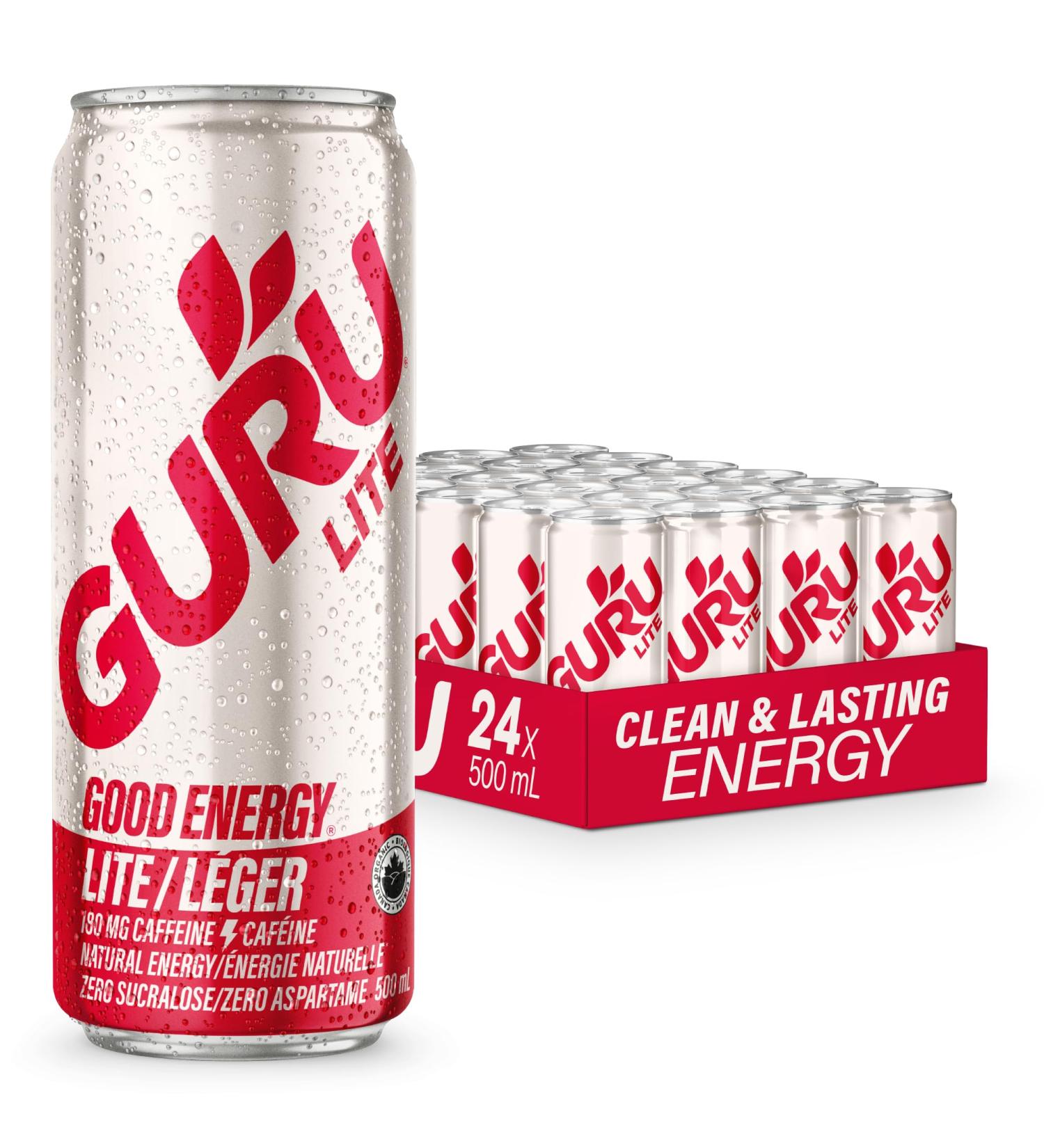 GURU Lite Organic Energy Drinks Clean Energy Drink with Plant Based Natural Caffeine from Green Tea Low Calorie Gluten Free and Vegan Healthy Drinks 500mL (Pack of 12) Lite 500 ml (Pack of 12) - Buy Online on SooperMarket.com