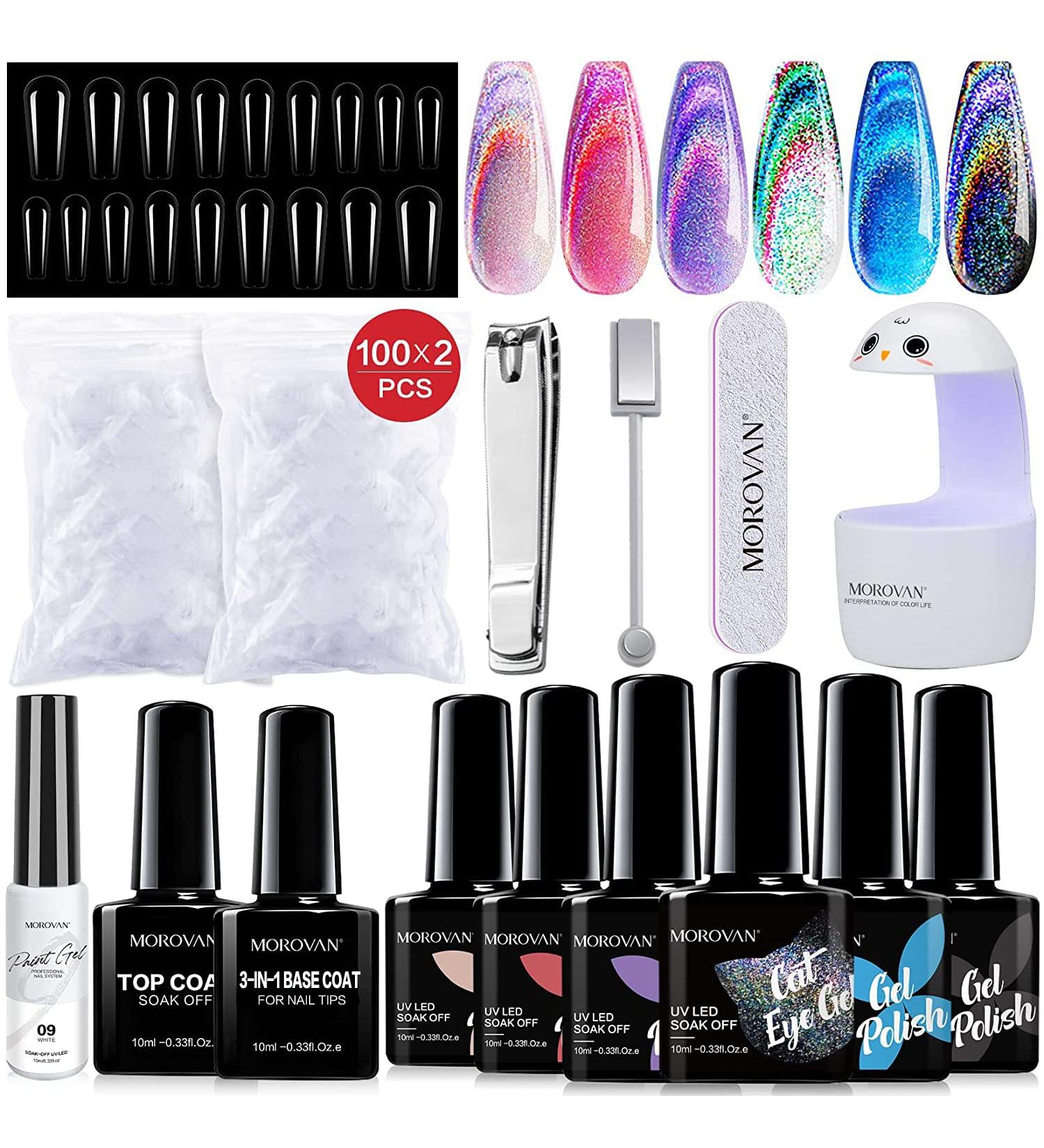 Morovan Cat Eye Gel Nail Polish Kit with UV Light - Black Solid Colors - Gel Liner, Base Coat, and Top Coat - Complete Gel Nail Polish Set - Buy Online on SooperMarket.com