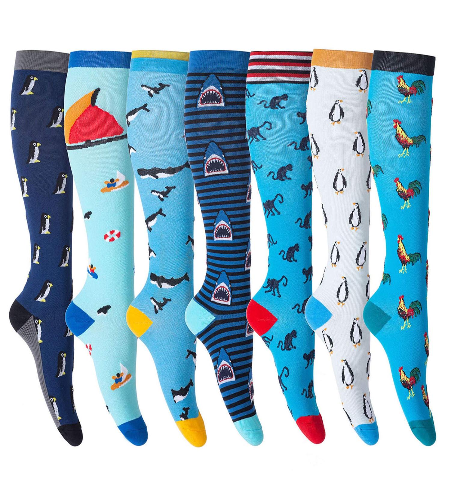 Leostep Funny Compression Stockings for Men & Women | Improve Blood Circulation & Support | Ideal for Cycling Hiking Traveling & Fishing - L-XL Sea - Buy Online on SooperMarket.com