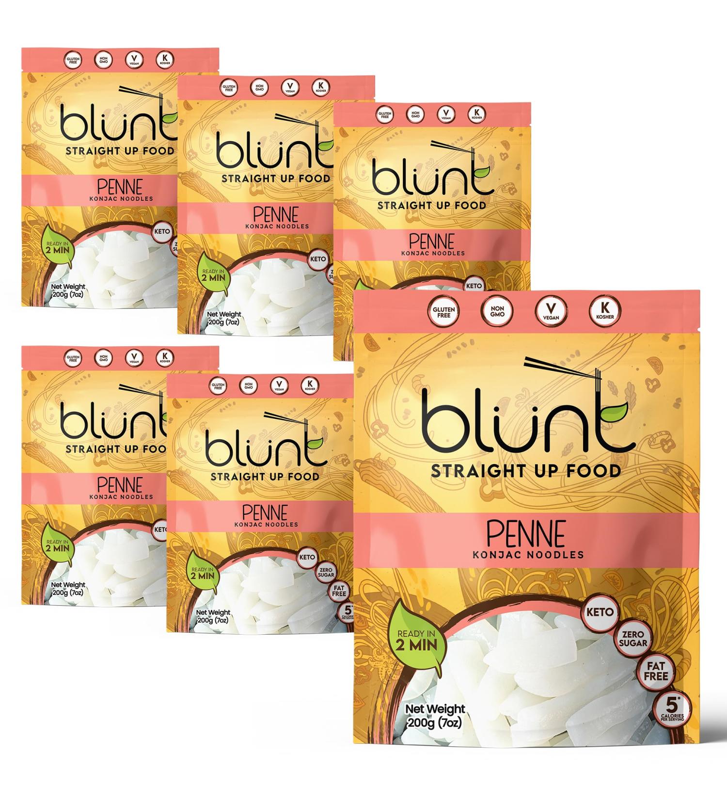 Blunt Konjac Noodles Penne 6 x 270g - Easy-to-Make Instant Noodles Multipack - Gluten-Free & Rich in Fibre Shirataki Noodles UK - Ready in 2 Minutes