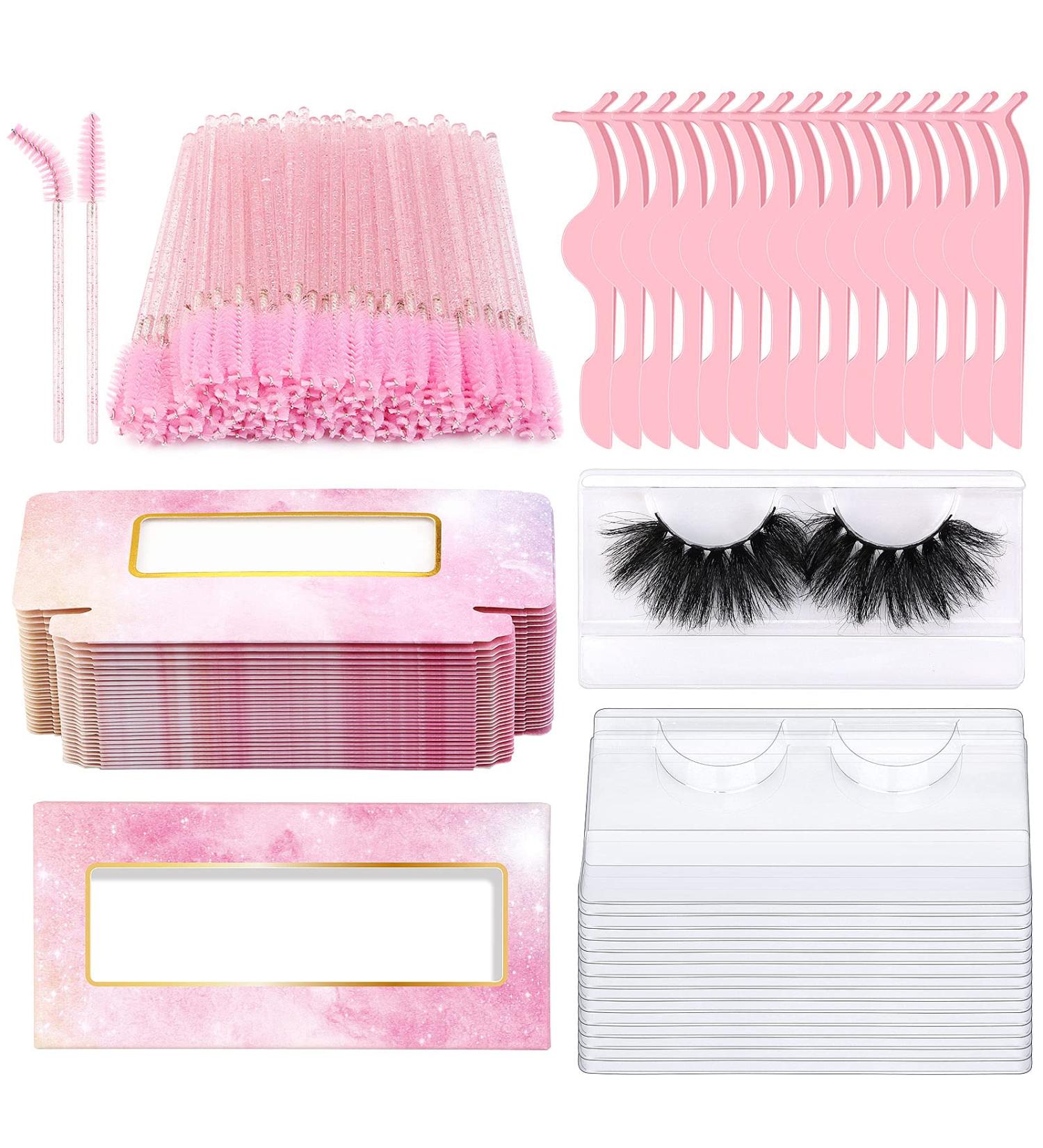 175 Piece Lash Packaging Wholesale Kit with Empty Boxes, Trays, Tweezers, and Brushes - Pink - Buy Online on SooperMarket.com