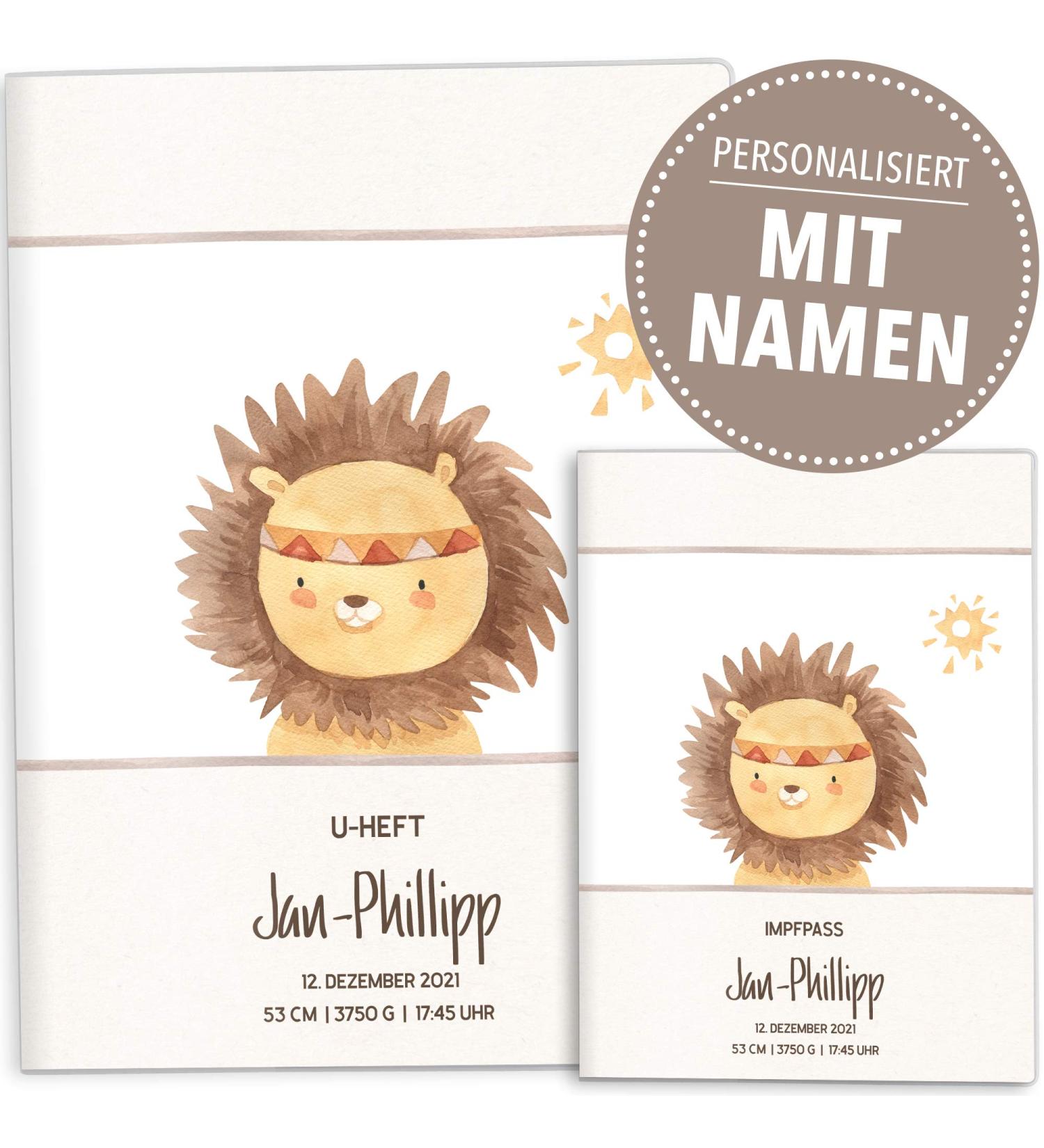 Personalized Lion U-Book & Vaccination Pass Cover Set - Baby Gift Protective Case for Birth Custom Name Indian Friends - Buy Online on SooperMarket.com