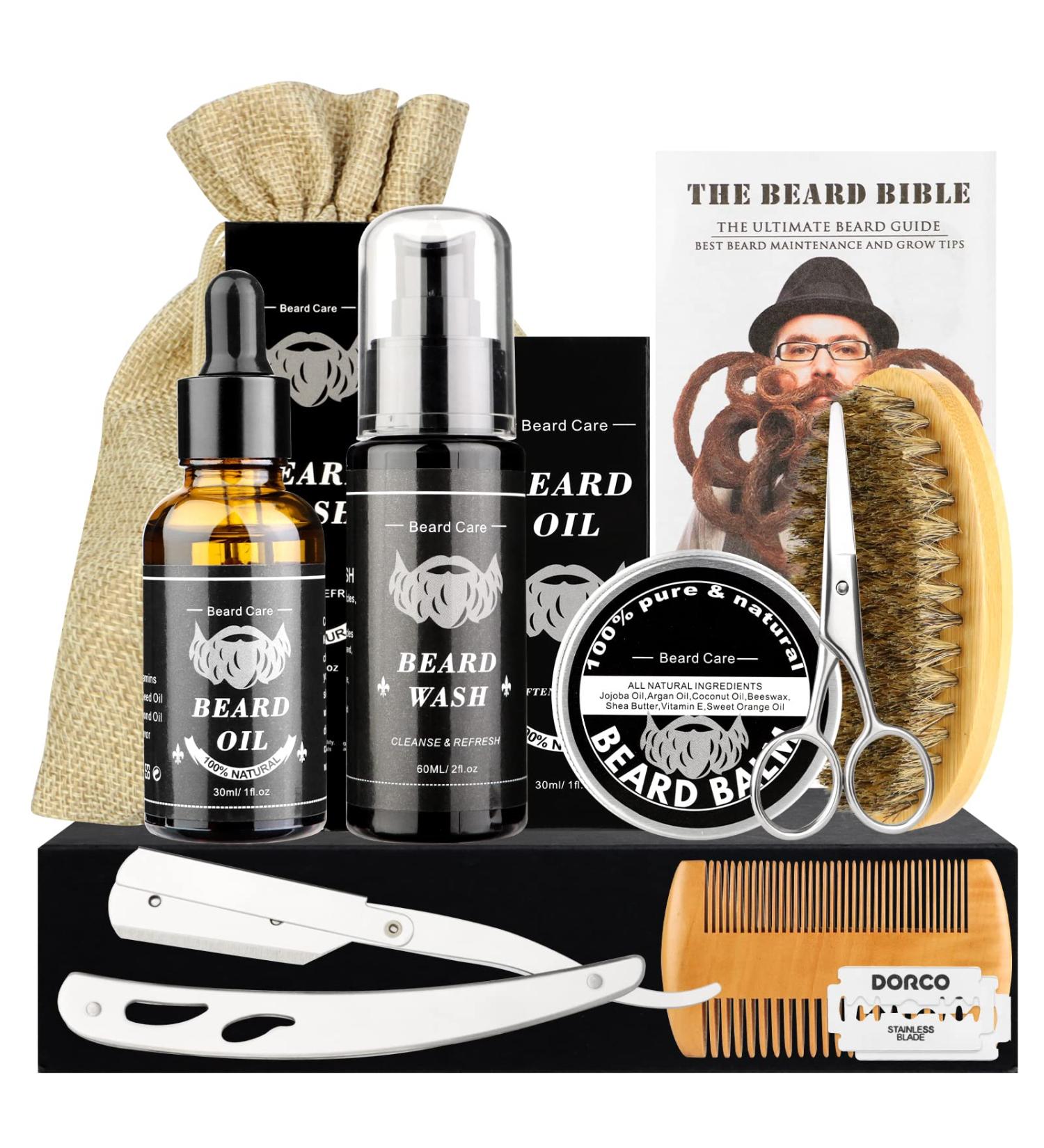 Buy MxTimwan 10-Part Beard Care Set for Men | Gift Set with Shampoo Oil Balm Comb Shears & Travel Bag - Buy Online on SooperMarket.com