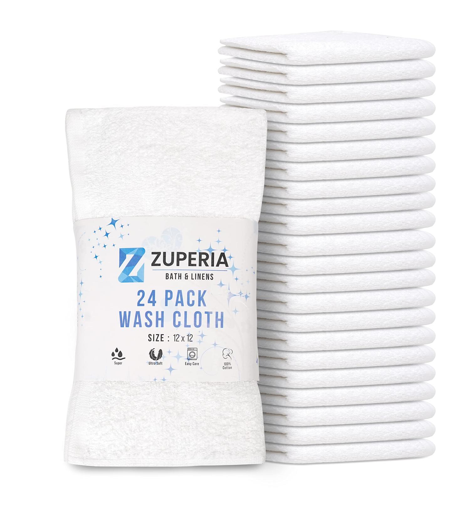 Zuperia 100% Cotton Luxury Wash Cloths 24 Pack - Soft & Absorbent Face Towels for Spa Gym Hotel, 12x12 Inches, White - Pack of 24 - Buy Online on SooperMarket.com