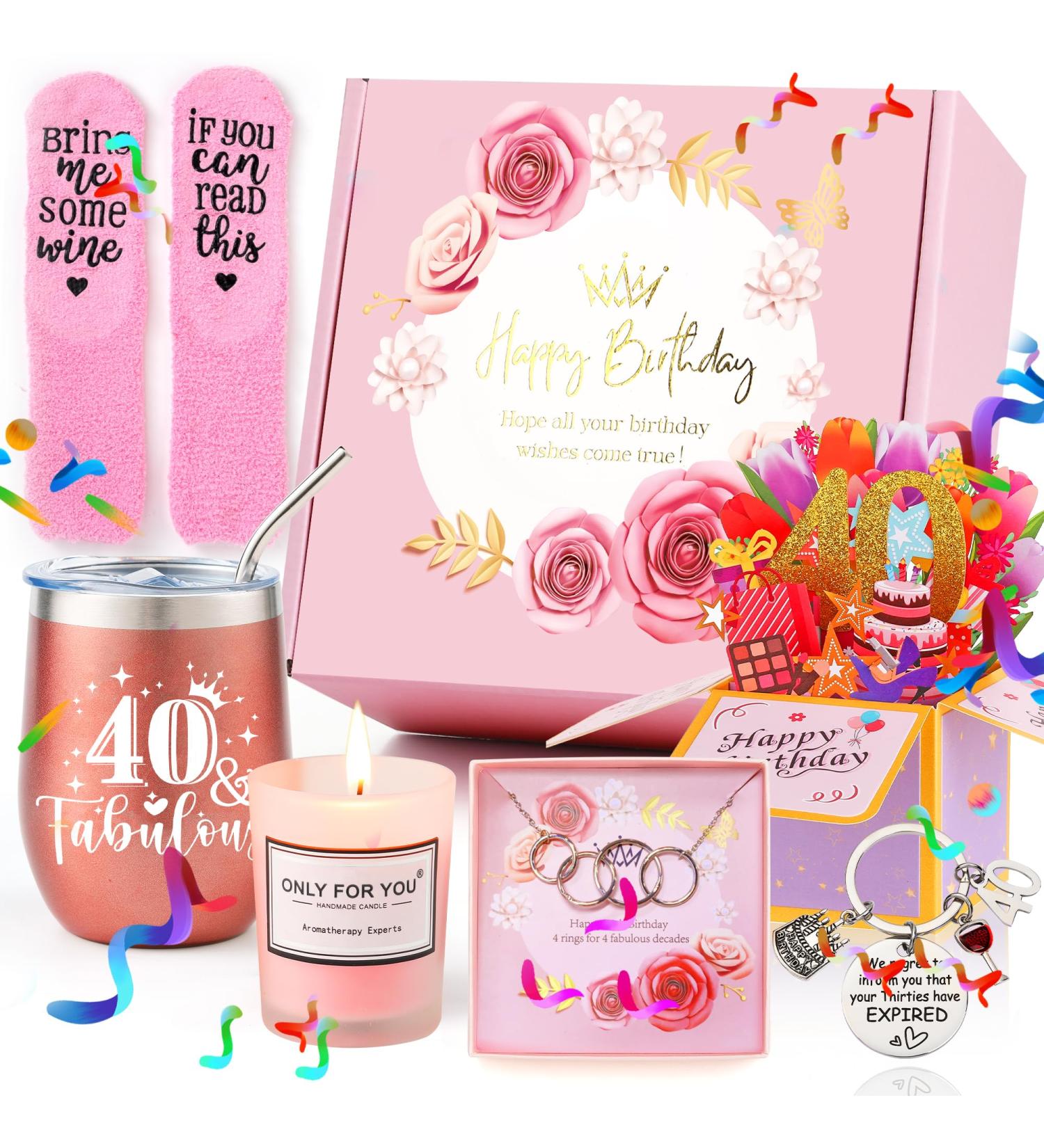 Yolidas 40th Birthday Gifts for Women Birthday Gifts for Her Gift Baskets Ideas for Her Mom Sister Female Friends Coworker Wife Girlfriend Daughter Unique Gifts for Women Pink-40th - Buy Online on SooperMarket.com