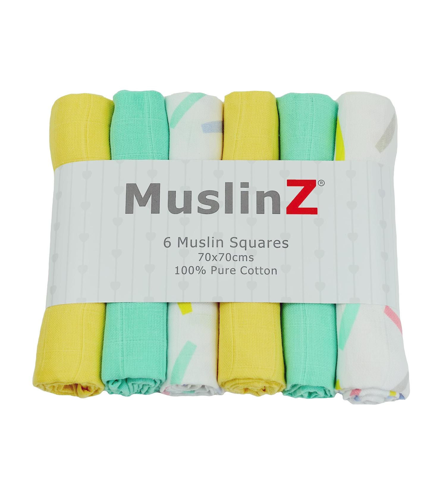 MuslinZ 6pk Baby Muslin Squares 70x70cm - 100% Pure Cotton, Absorbent & Breathable - Confetti Print - Buy Online on SooperMarket.com