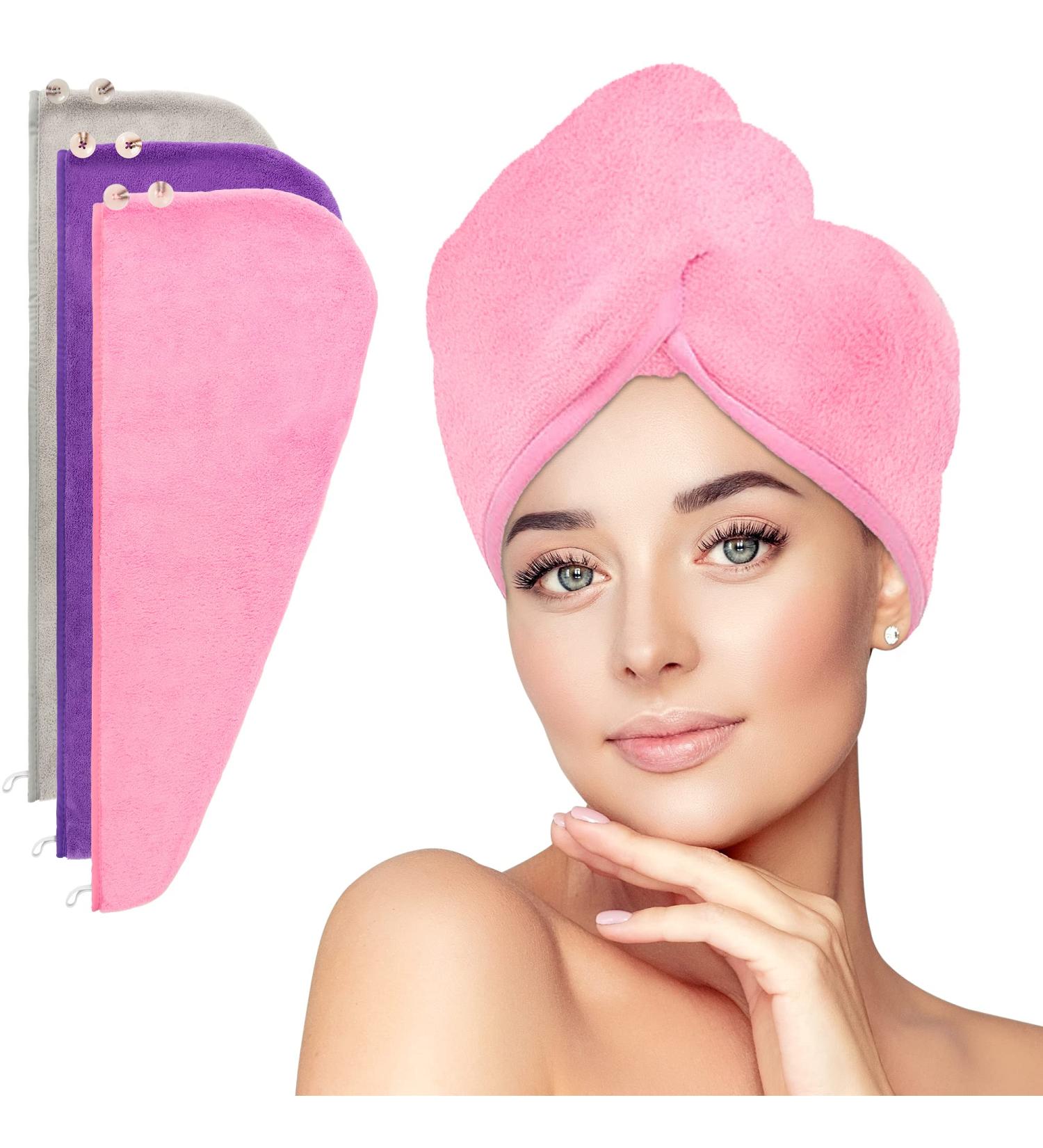 HOMERHYME Hair Drying Towel 3 Pack - Quick Dry, Highly Absorbent & Anti Frizz Hair Turban for Wet Curly Long Hair - Buy Online on SooperMarket.com