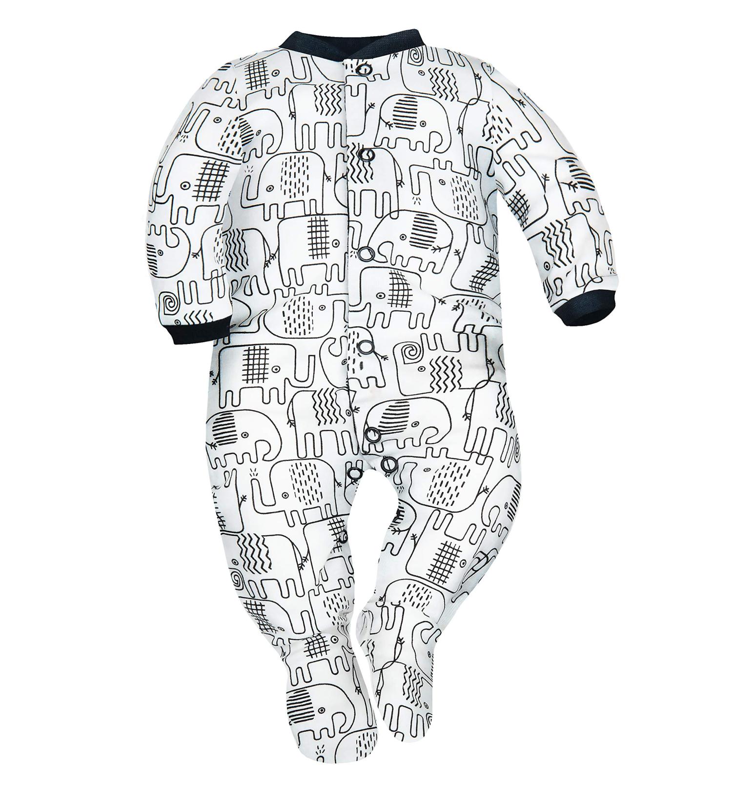 Sibinulo Baby Sleepsuit with Anti-Slip Feet | 100% Eco Cotton | Black Elephants | 12-18 Months - Buy Online on SooperMarket.com
