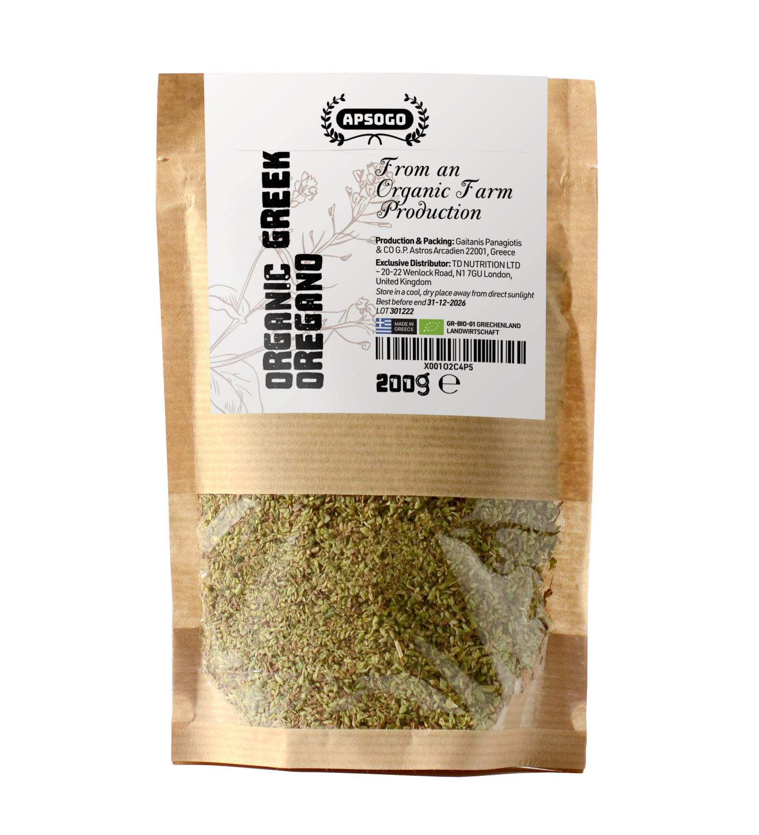 Apsogo Organic Dried Oregano from Greece - Premium Quality 200g - Buy Online on SooperMarket.com