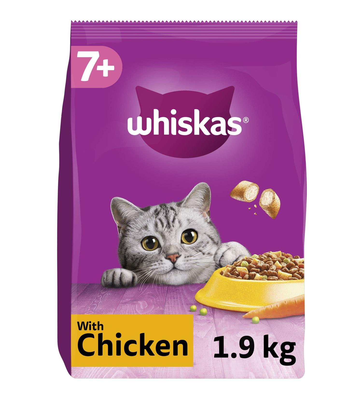 Whiskas 7+ Senior Chicken 4 x 1.9 kg Bags Senior Dry Cat Food 1.9 kg (Pack of 4) - Buy Online on SooperMarket.com