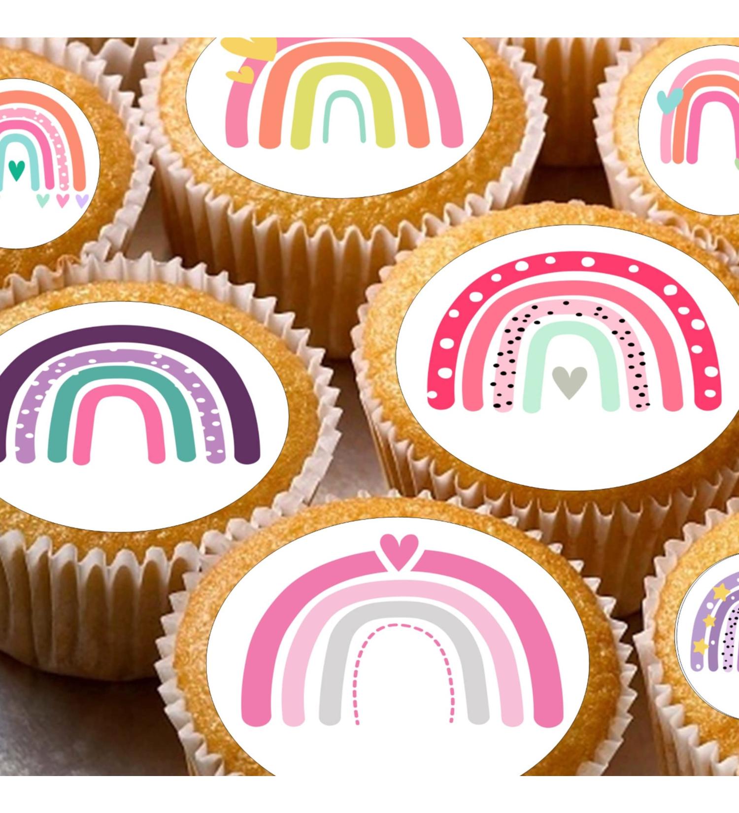 24 edible PRE CUT Rainbow Rainbows kids childrens party decoration cupcake toppers on wafer rice paper - Buy Online on SooperMarket.com