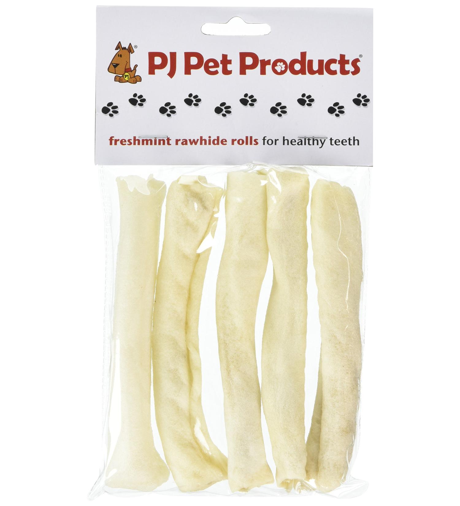 Natural Rawhide Dog Chews Treats Rolls Mint Healthy Food Snacks Pack of 10 by PJ Pet Products - Buy Online on SooperMarket.com