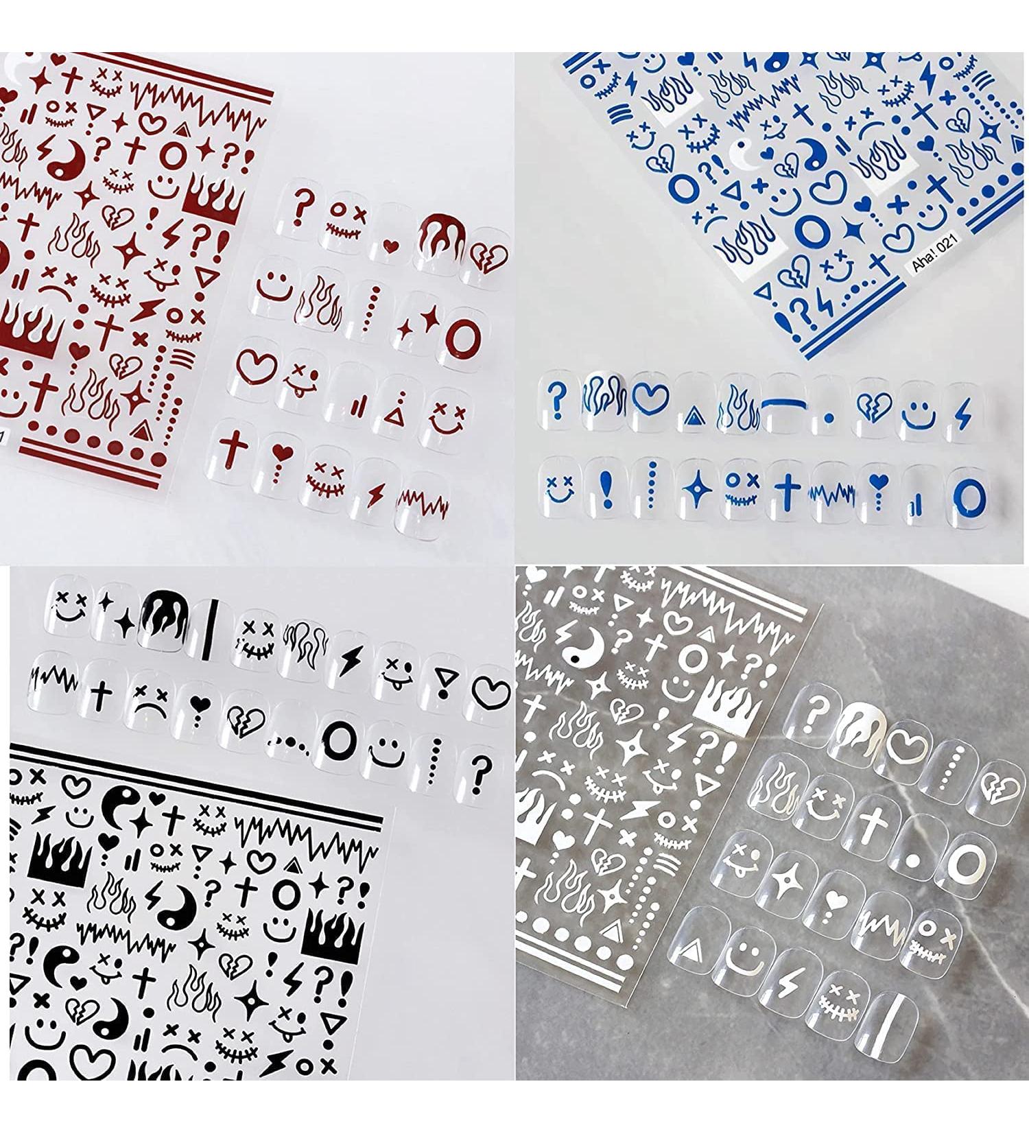 Klein Blue Flame Smiley Face Nail Art Sticker Decals - Minimalist Style Impressionist Lines Star Design - 4 Colors - Men and Women Nail Art Decoration - Buy Online on SooperMarket.com