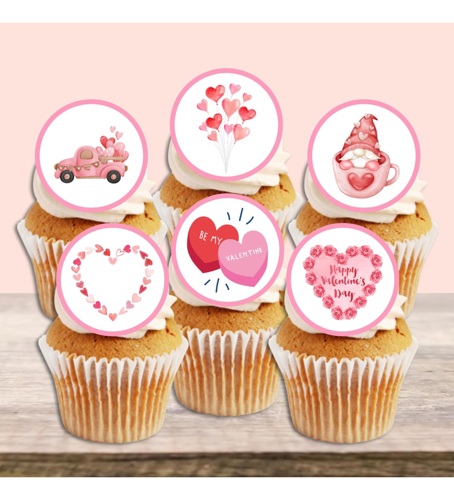 PRECUT Pink Valentines Day Cupcake Toppers Love You Edible Cake Topper Edible Valentine Cake Decorations Proposal Decorations Engagement Cake Decoration Cute Anniversary Cake Toppers (24) - Buy Online on SooperMarket.com