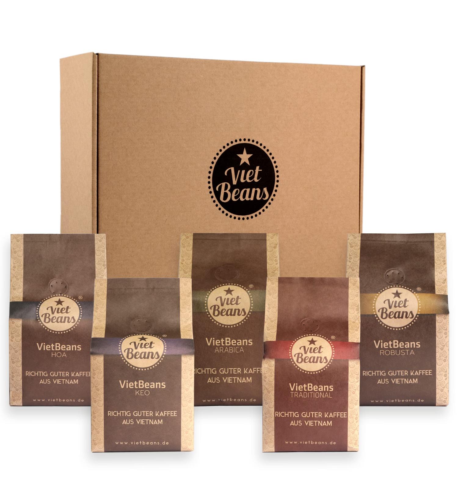 Vietbeans Coffee Gift Set - 5 Exciting Whole Bean Coffee Types (5 x 250g) - Perfect for Coffee Lovers - Buy Online on SooperMarket.com