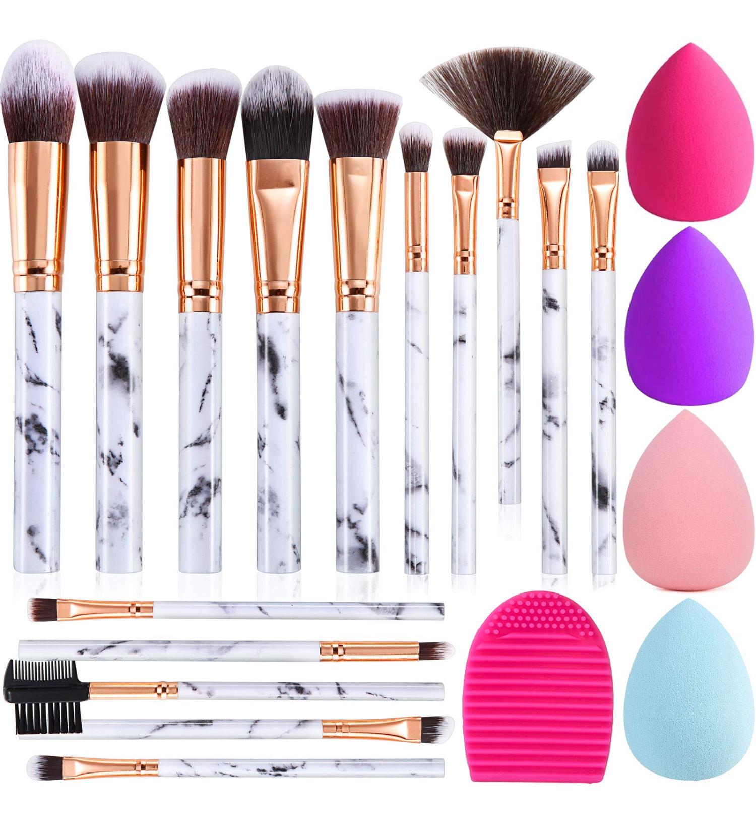 DUAIU 15PCs Marble Makeup Brush Set - Premium Synthetic Kabuki Brushes for Powder, Blush, Contour, Foundation, Concealer, Eyeshadow - Includes Makeup Sponge and Cleaner Brush Egg - Grey - Buy Online on SooperMarket.com