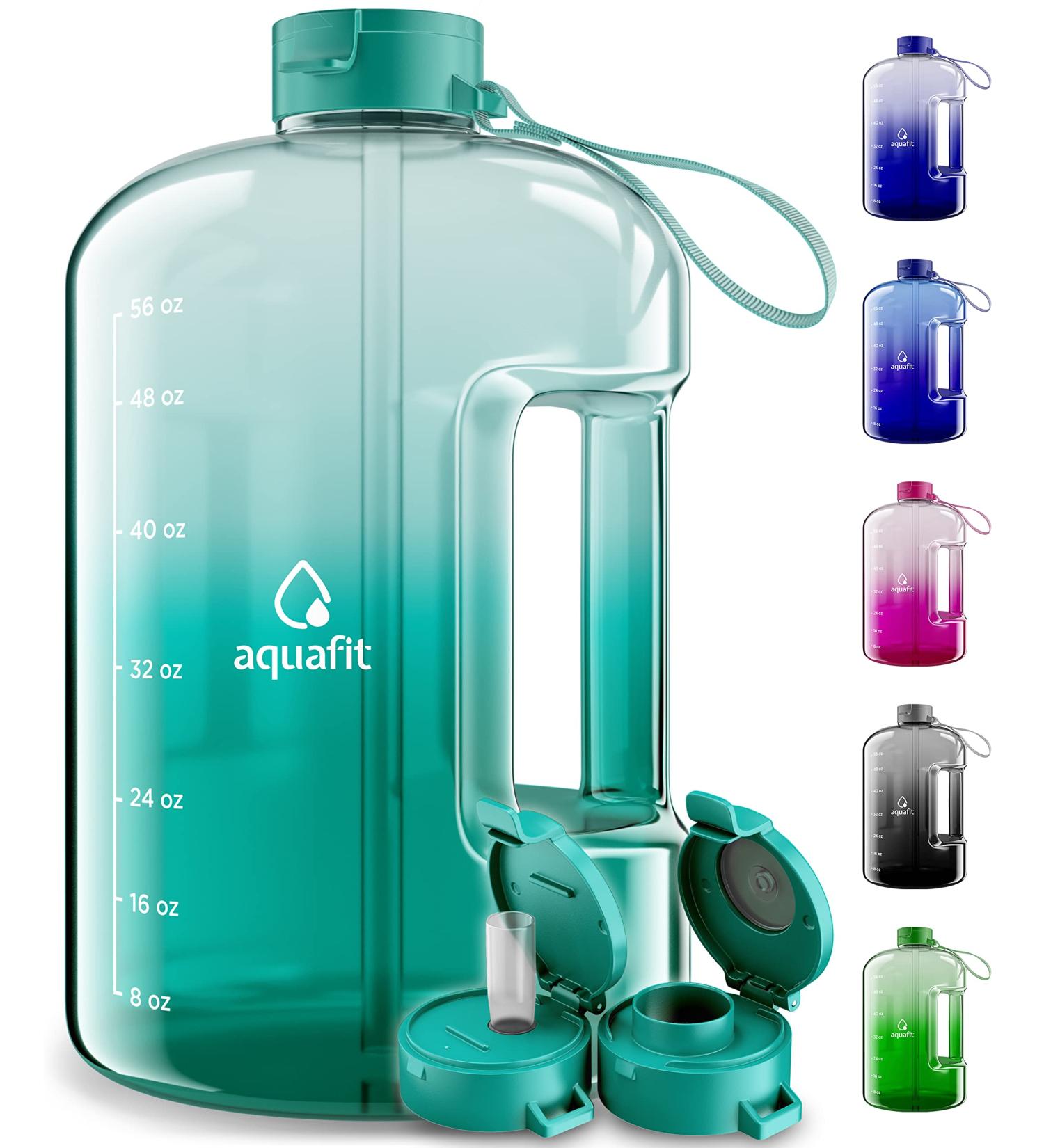 Half Gallon 64oz Water Bottle with Times to Drink | Motivational Sports Jug with Straw | Teal Fade Design - Buy Online on SooperMarket.com