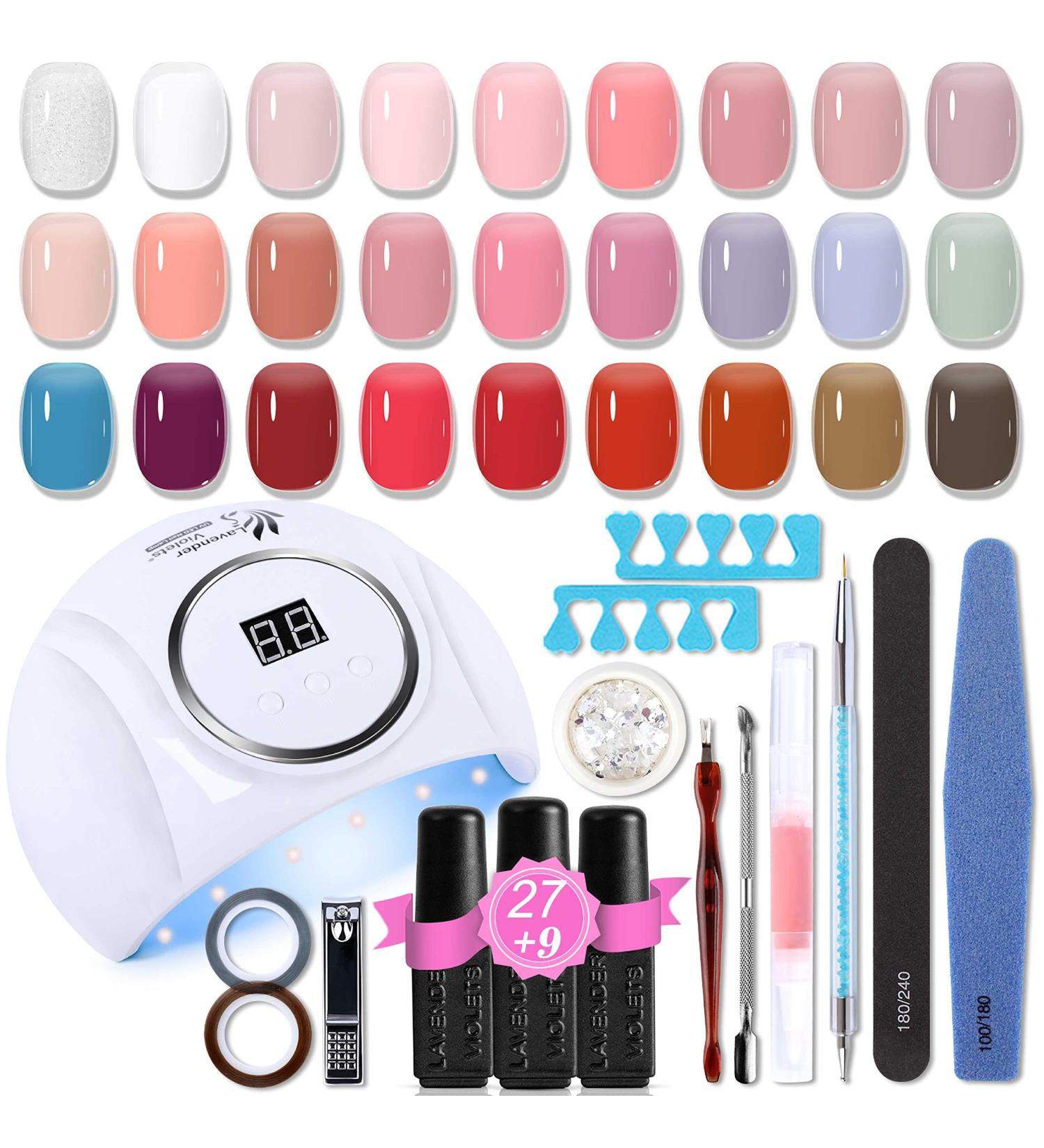 Lavender Violets 48pcs Jelly Gel Nail Polish Kit with LED Nail Dryer | Trendy Soak Off Colors | Matte Top Coat & Free Nail Decorations Included | Manicure Tools - Q976 - Buy Online on SooperMarket.com