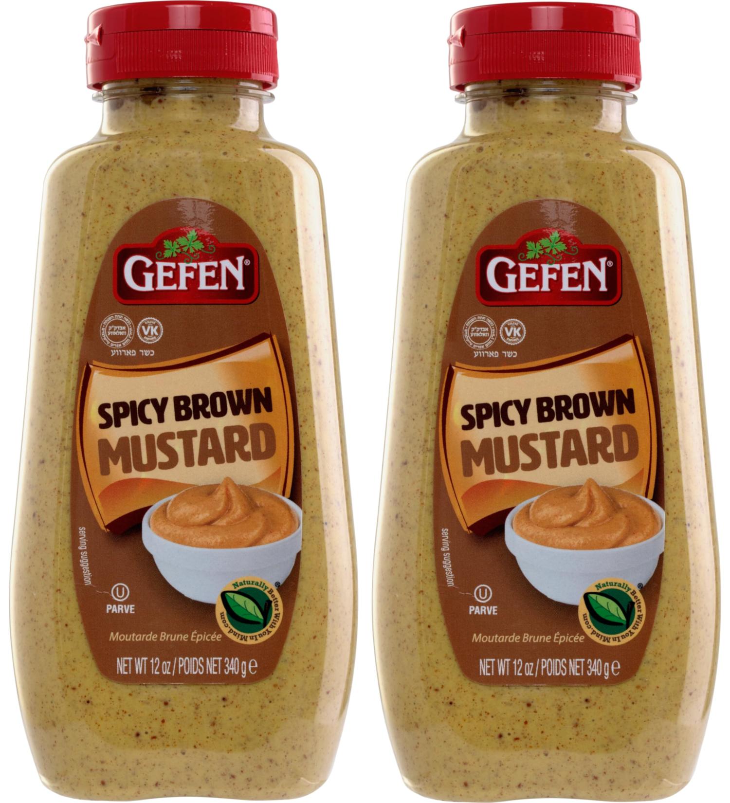 Gefen Spicy Brown Mustard 340g (Pack of 2) | Great Mustard Sauce for BBQs Hot Dogs Burgers Cooking Dips Sandwich Spread & Parties