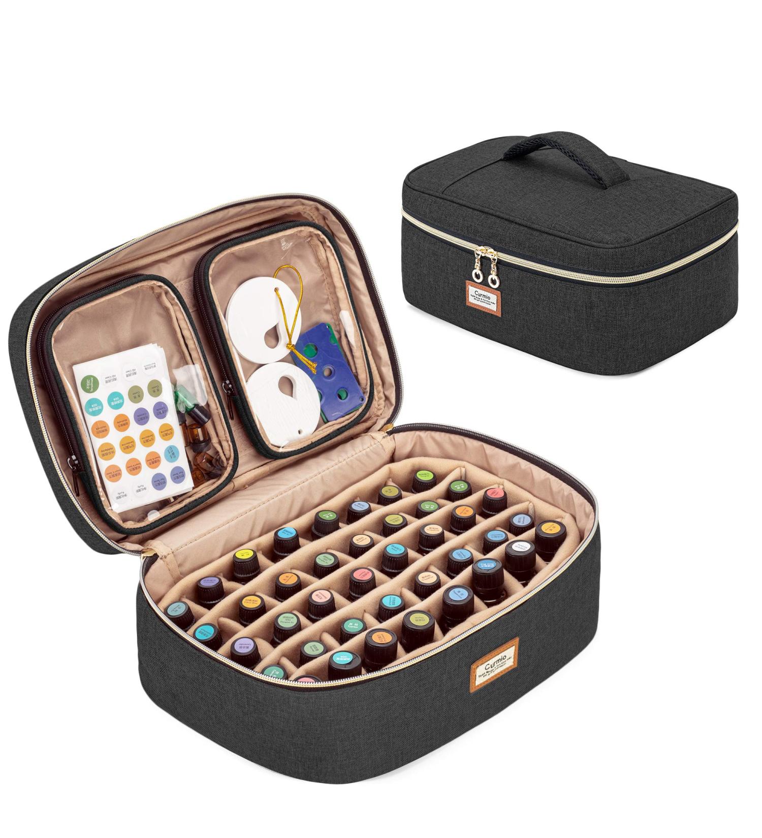 CURMIO Essential Oil Storage Case - 40 Bottle Organizer with 2 Detachable Pouches and Handle, Black (Bag Only) - Buy Online on SooperMarket.com