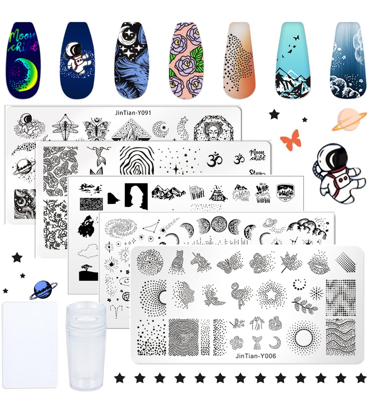Niceneeded Starry Sky Nail Art Stamp Plates Set - 5 Piece Nail Stamp Templates with Moon & Star Designs for Creative Nail Art - Buy Online on SooperMarket.com