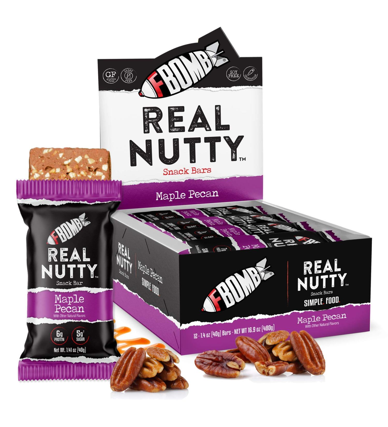 FBOMB Keto Bar - Maple Pecan | Low Sugar, 7g Net Carbs, All-Natural Snack Bars | Gluten-Free, Paleo Friendly (12 ct) - Buy Online on SooperMarket.com