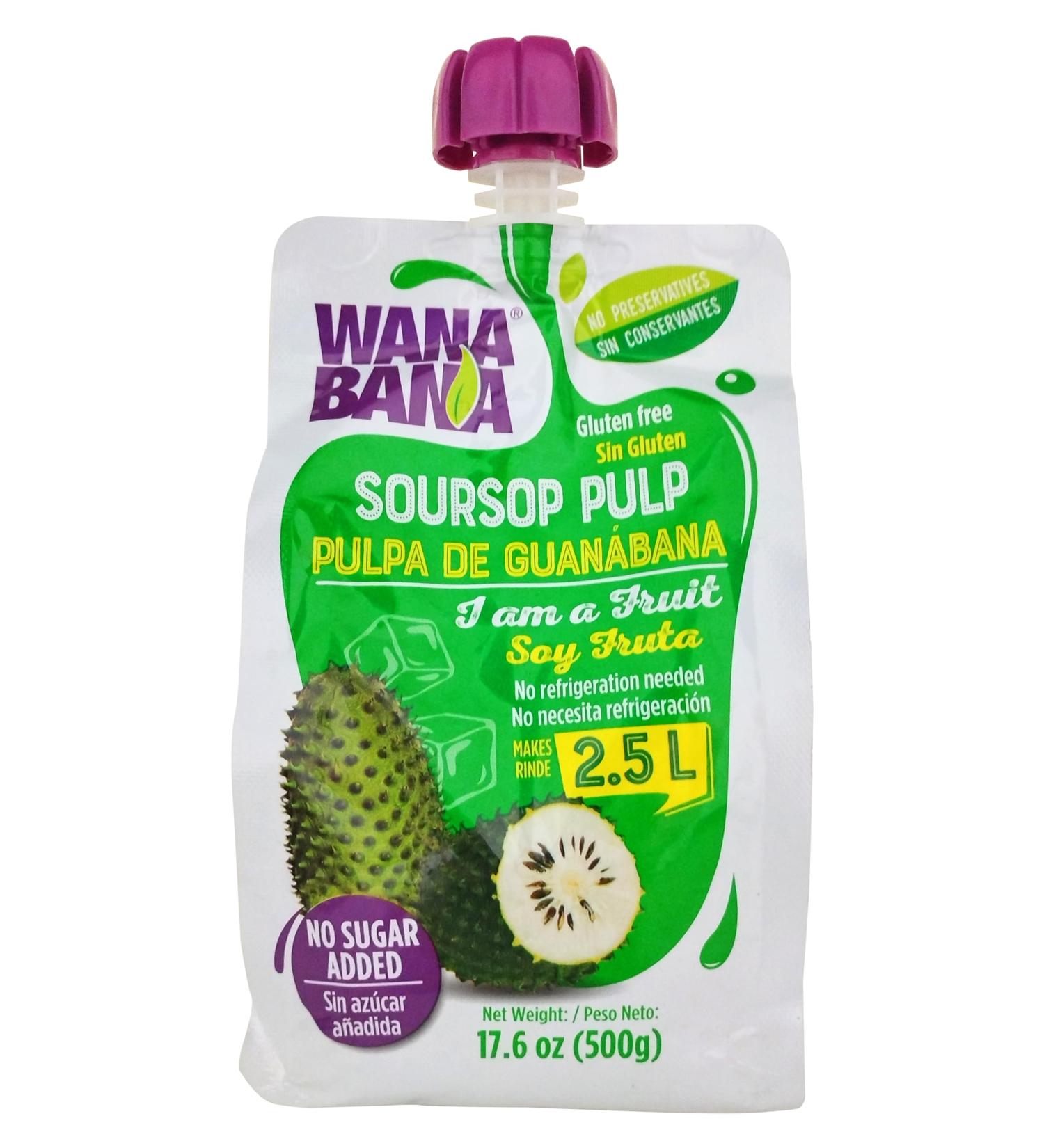 WanaBana Soursop Fruit Pulp 500g for Juice Smoothies Desserts Ice Cream Cocktails Sauces Soursop / Graviola / Guanabana - Buy Online on SooperMarket.com