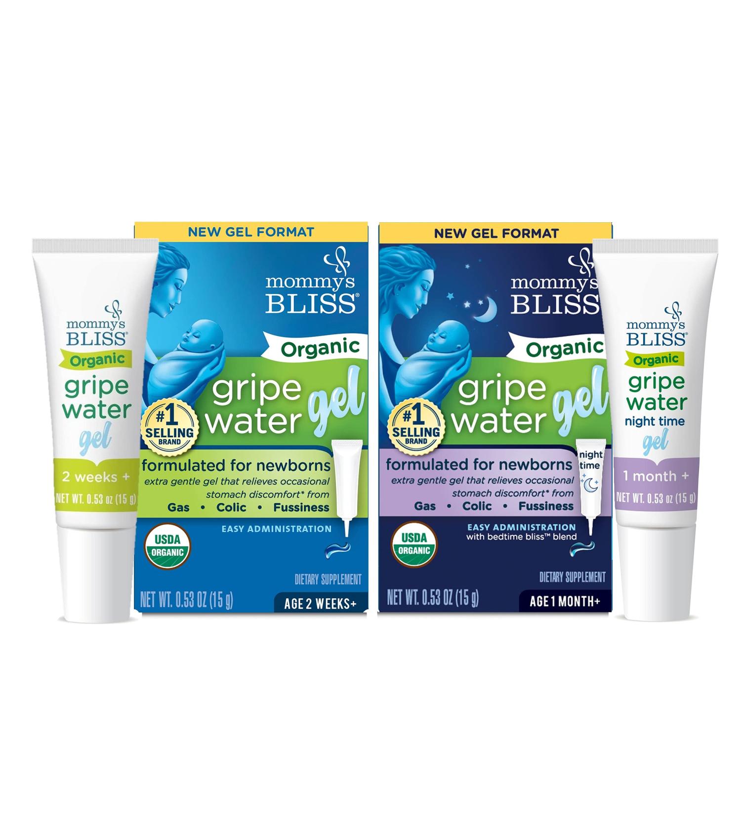 Mommy's Bliss Organic Gripe Water Original Gel (Pack of 1), with Organic Gripe Water Night Time Gel (Pack of 1), for Day and Night Gas Relief and Fussiness in Babies, 45 Servings Each Organic Gripe Water Original Gel + Nig…