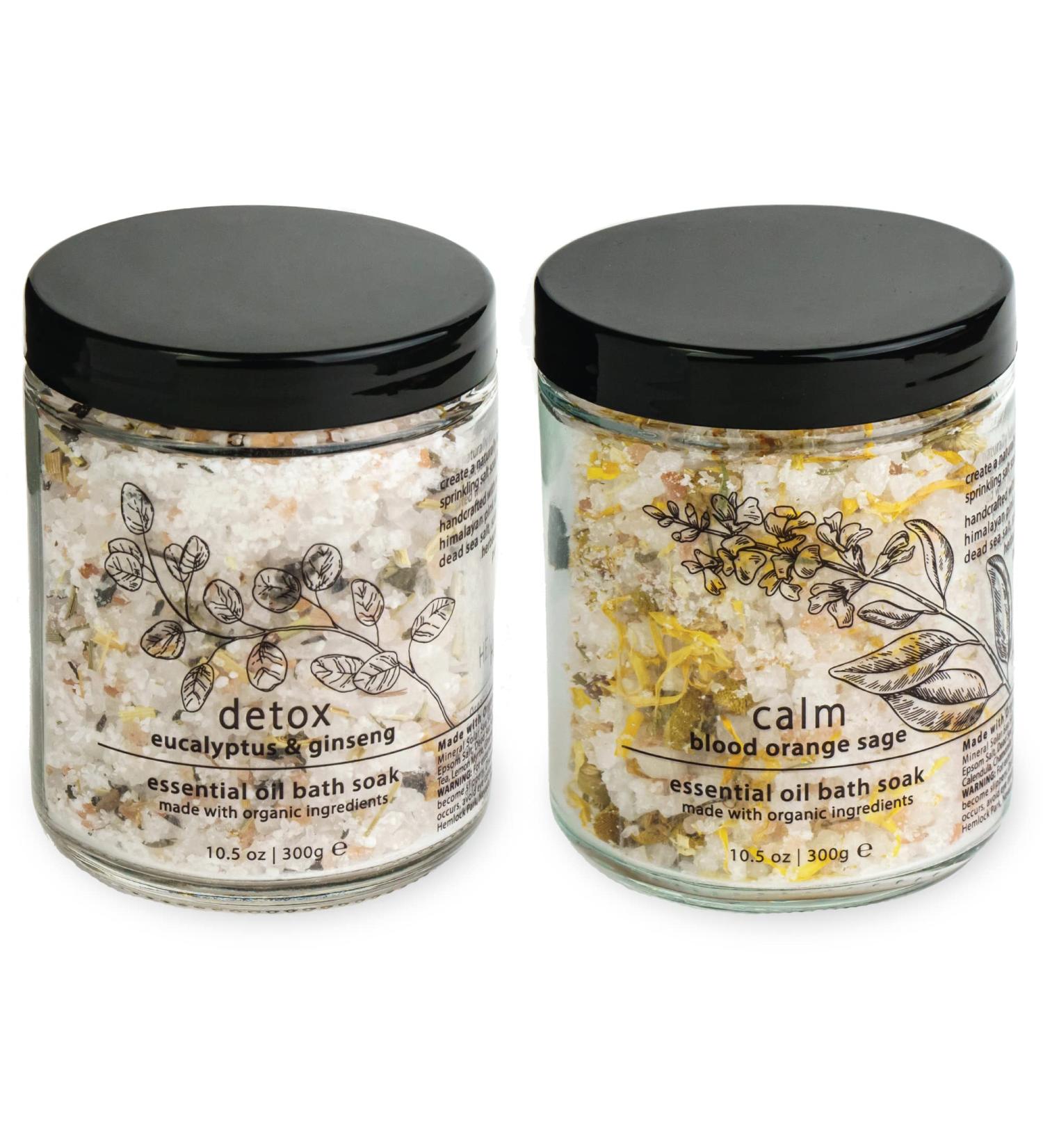 Hemlock Park Natural Essential Oil Bath Soak | Soothing Mineral Sea Salt and Botanicals | Detox & Calm 2 Jar Set - Buy Online on SooperMarket.com