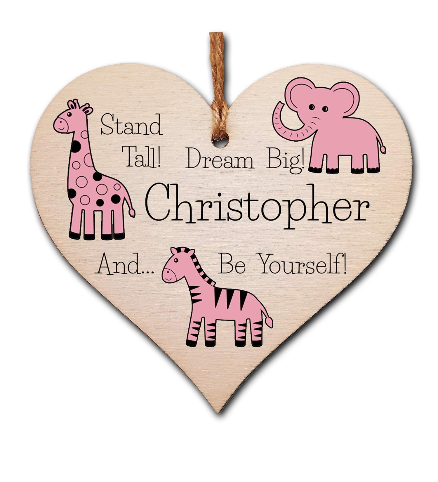 Personalized Plum Penguin Wooden Hanging Heart Plaque - Be Brave, Dream Big, Be Yourself | Pink Safari Animals Nursery Wall Decoration - New Baby Gift - Buy Online on SooperMarket.com