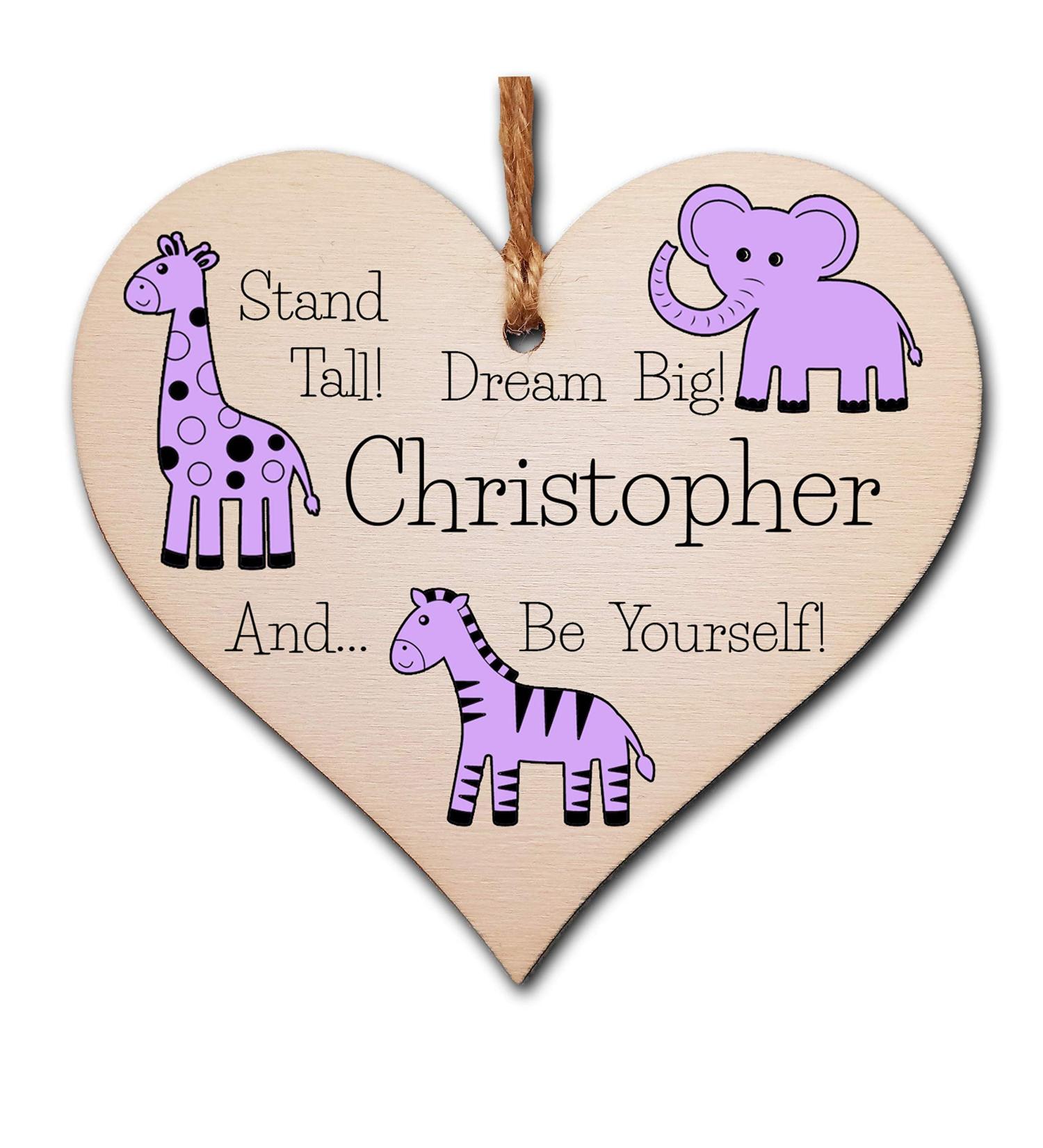 Personalised Wooden Hanging Heart Plaque - Be Brave, Dream Big, Be Yourself | Lilac Safari Animals Nursery Wall Decor - Buy Online on SooperMarket.com