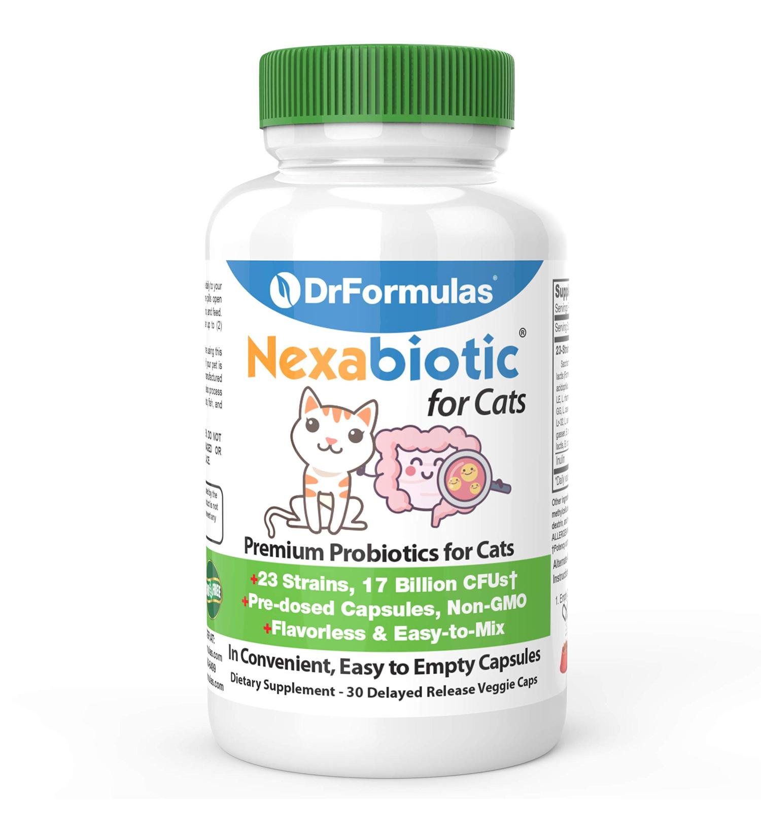 DrFormulas Nexabiotic Probiotics for Cats Powder - Saccharomyces Boulardii & Lactobacillus Acidophilus | Digestive Health Supplement for Pets - 30 Capsules - Buy Online on SooperMarket.com